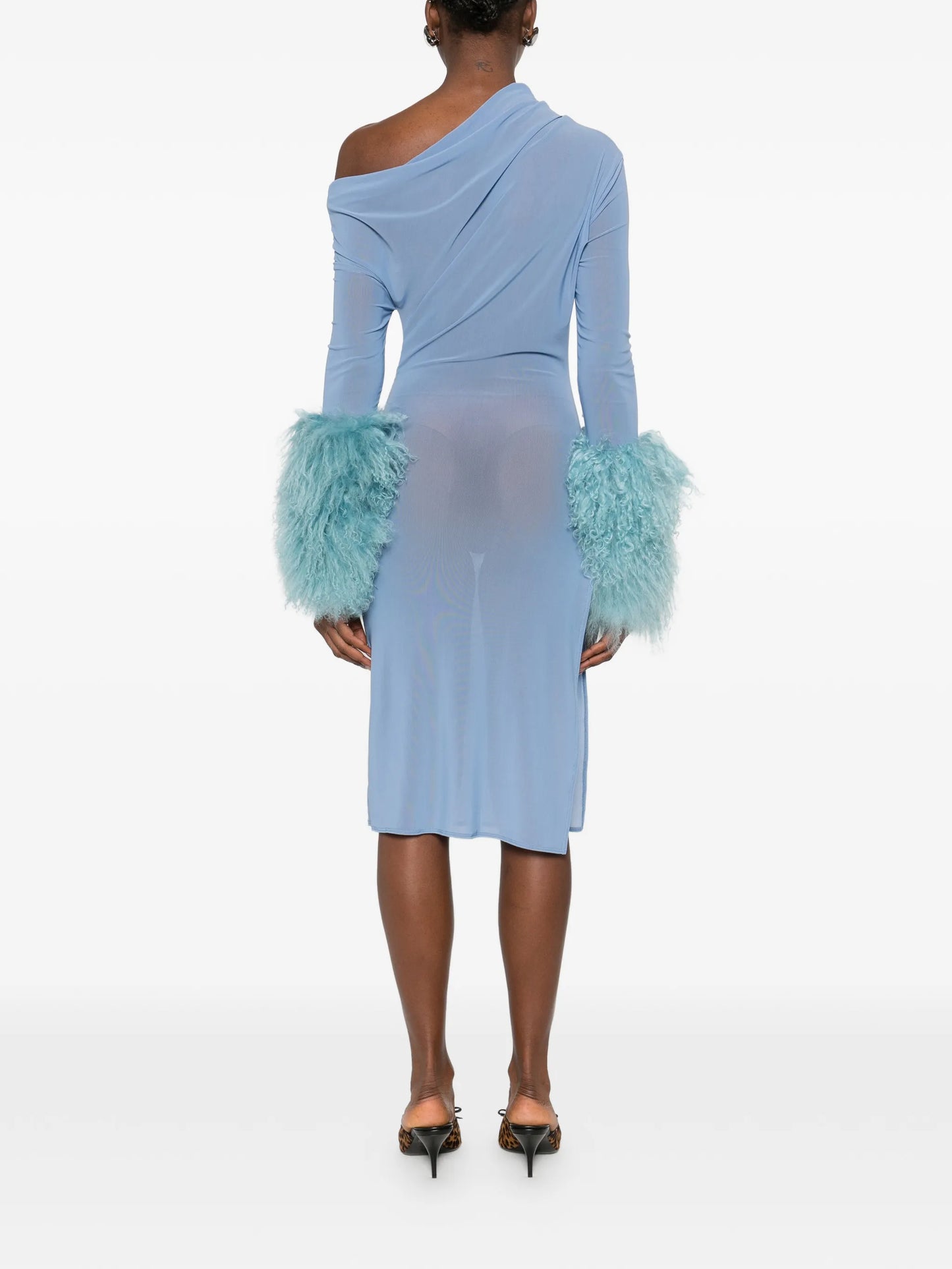 fur-detail draped dress