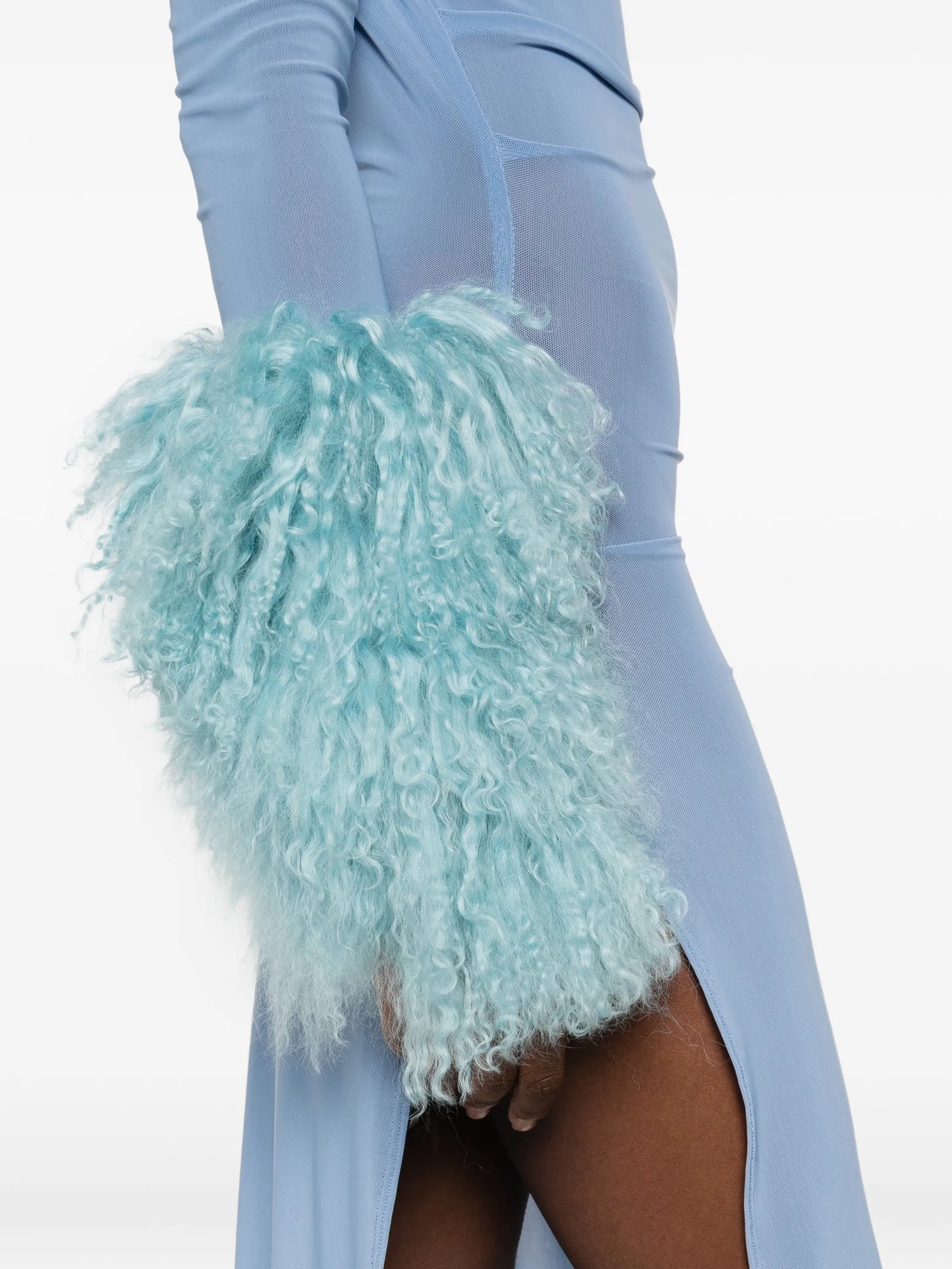 fur-detail draped dress