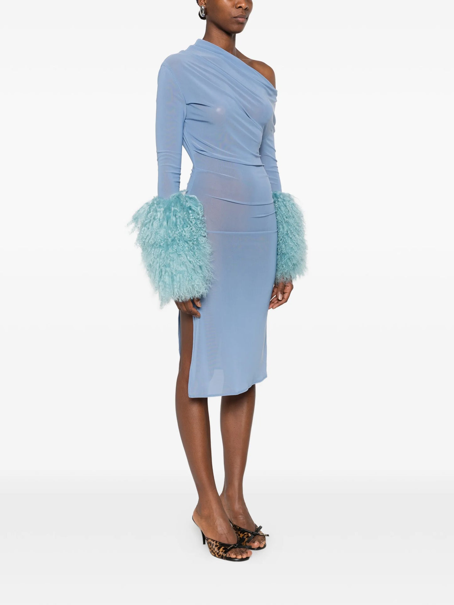 fur-detail draped dress