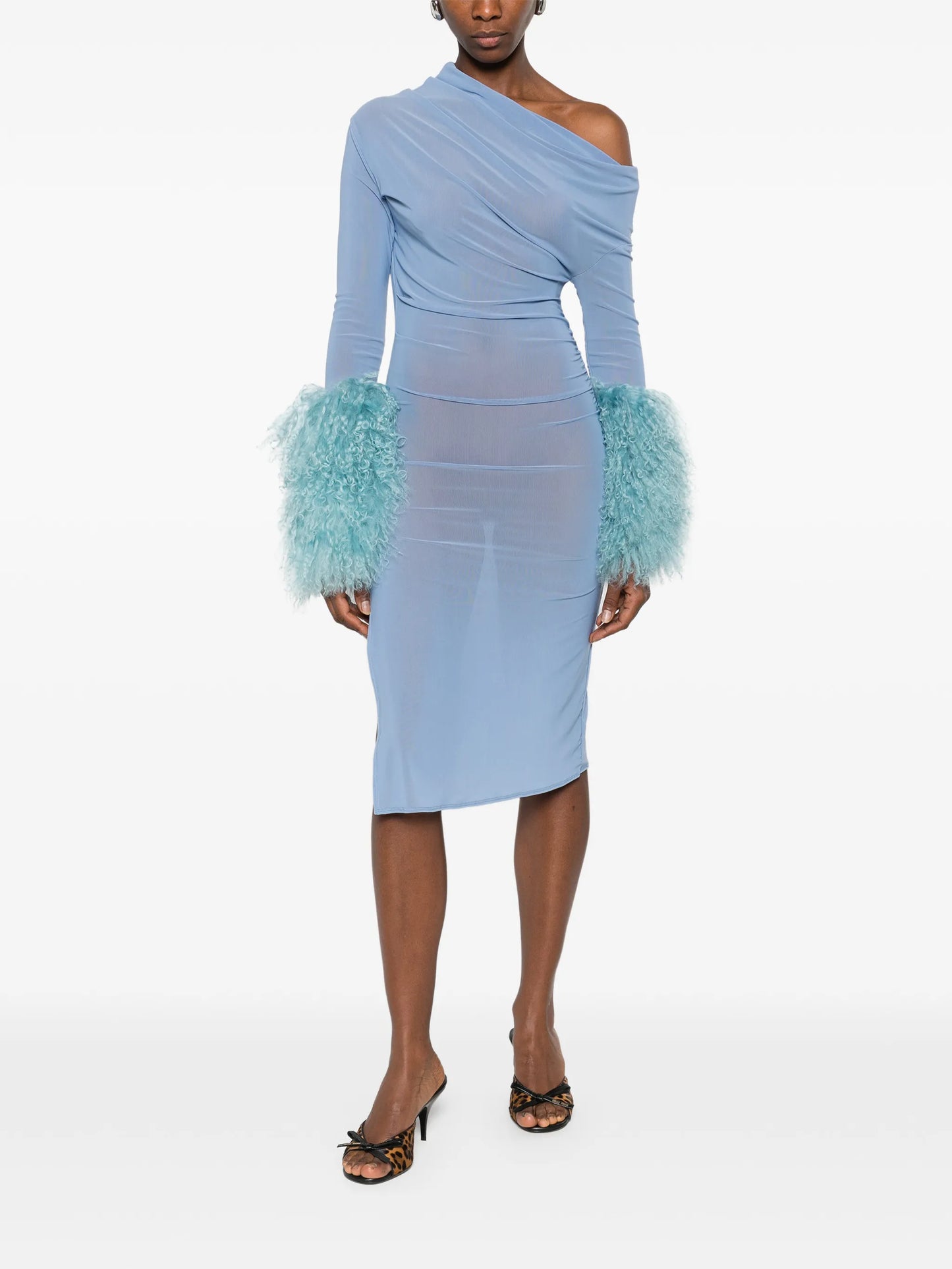 fur-detail draped dress