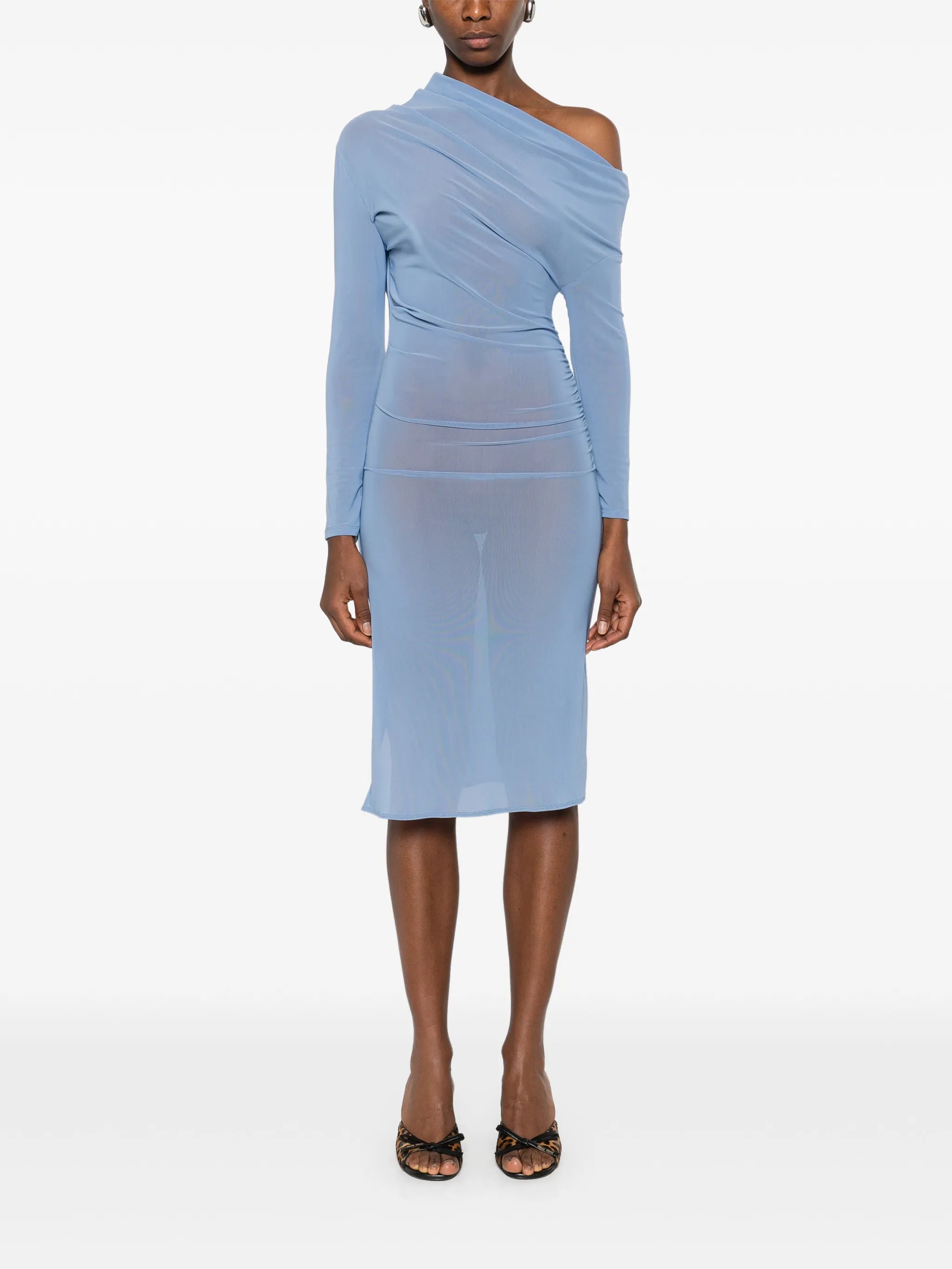 fur-detail draped dress