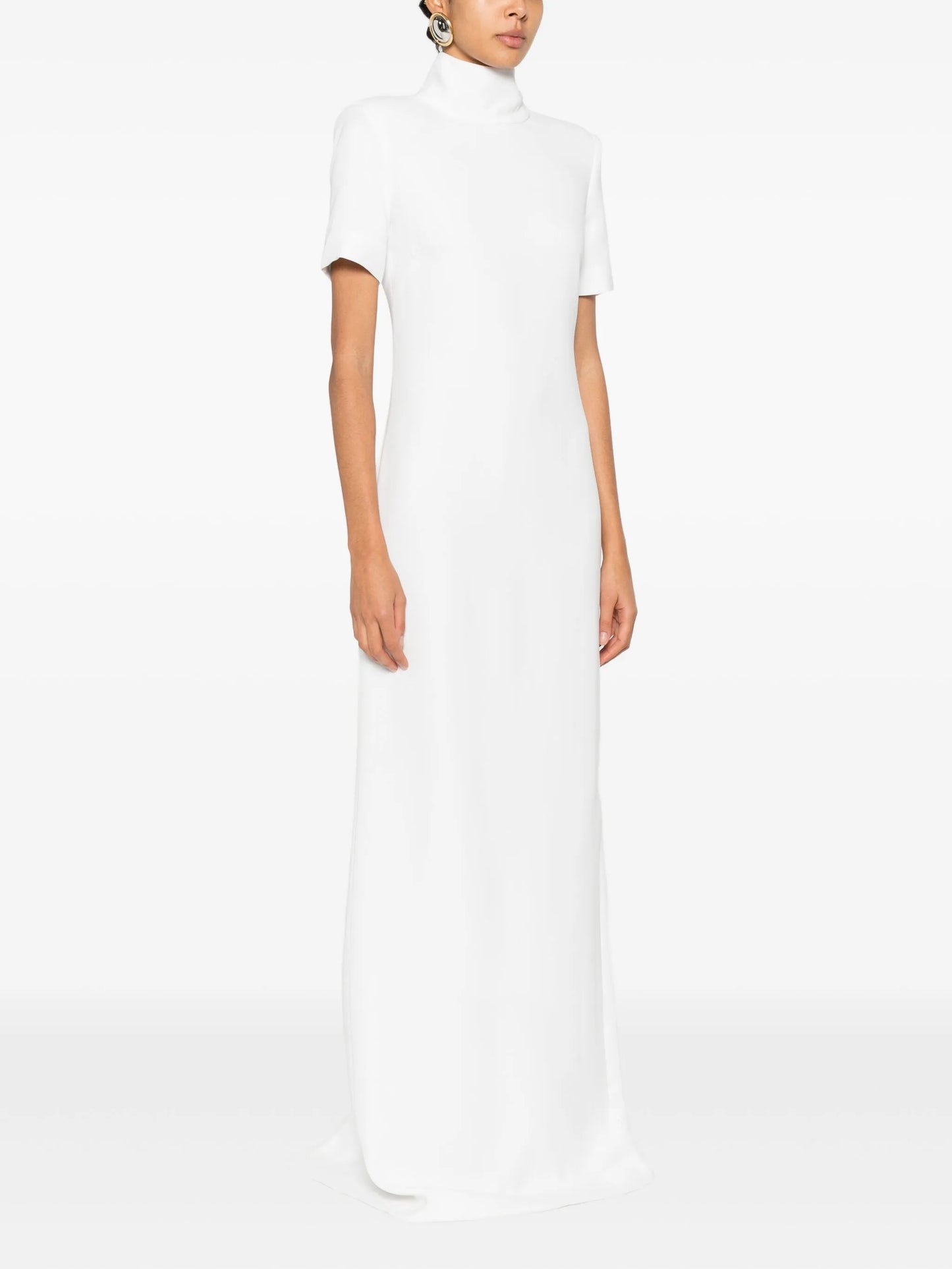 short-sleeve high-neck maxi dress