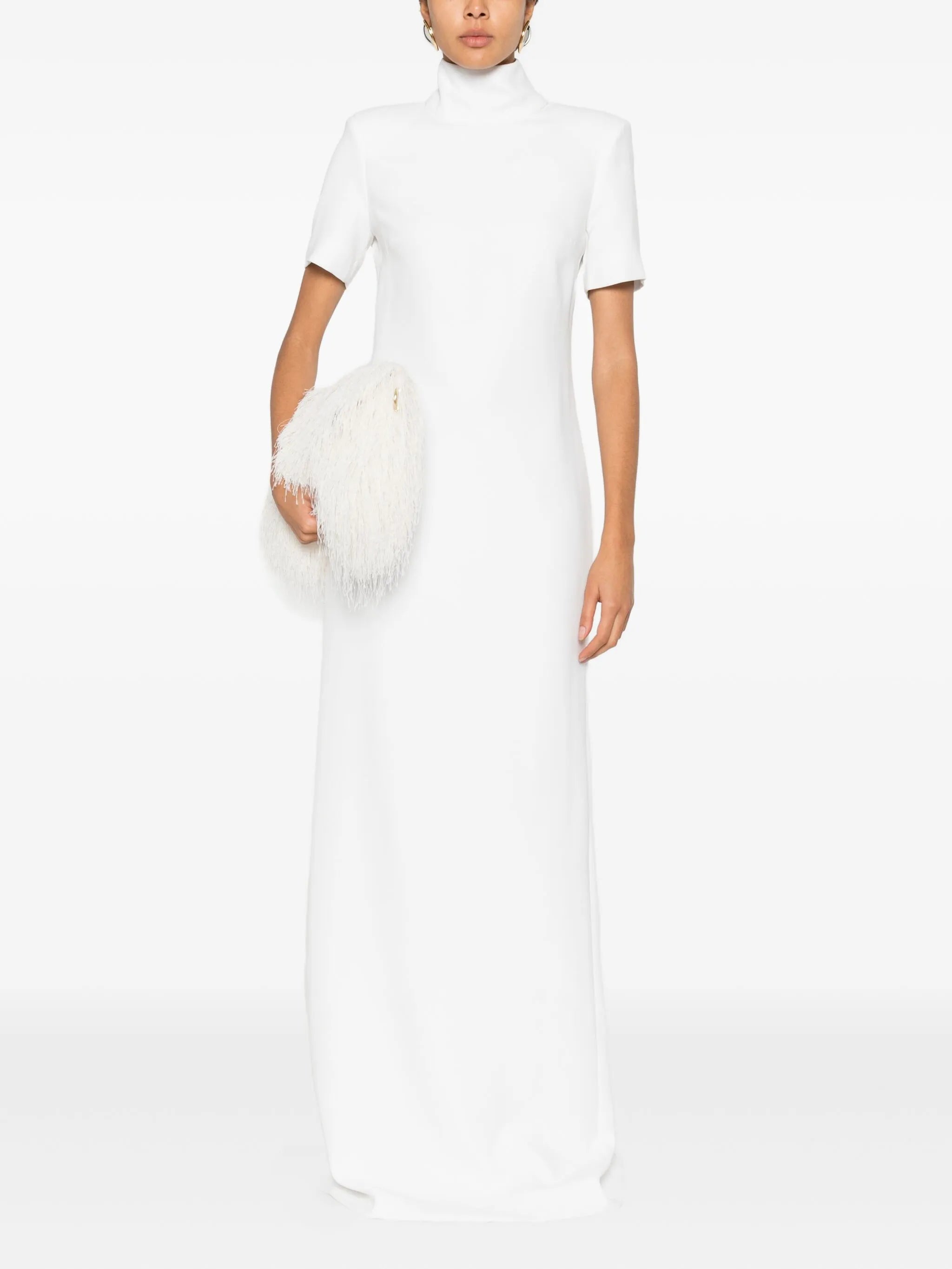short-sleeve high-neck maxi dress