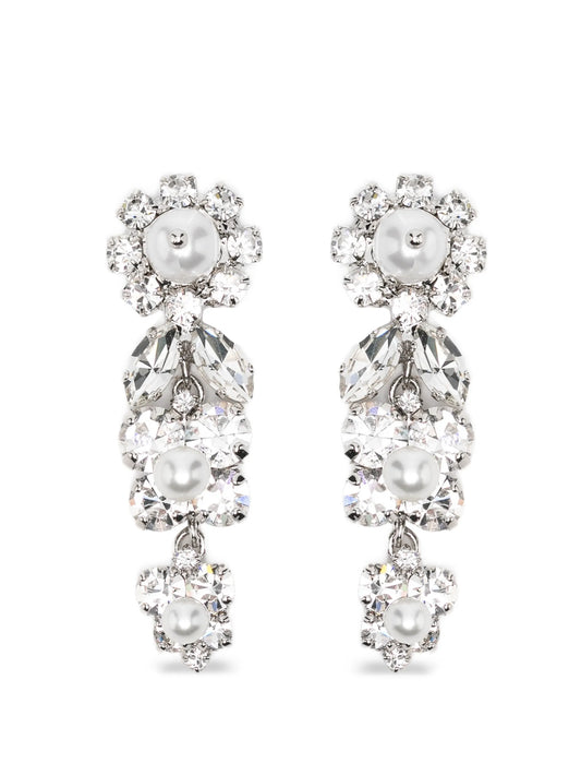daisy-motif crystal drop earrings