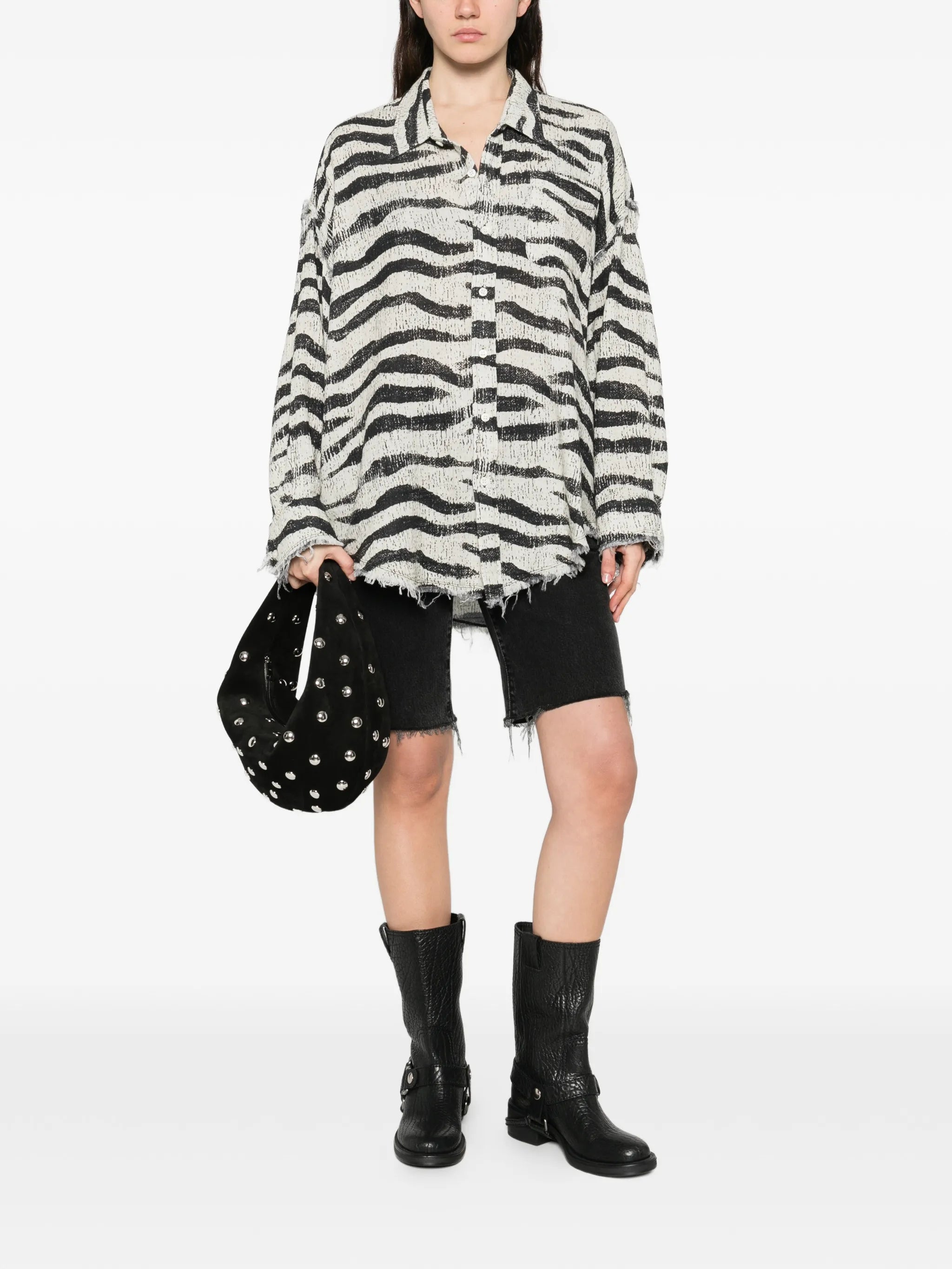 zebra frayed shirt
