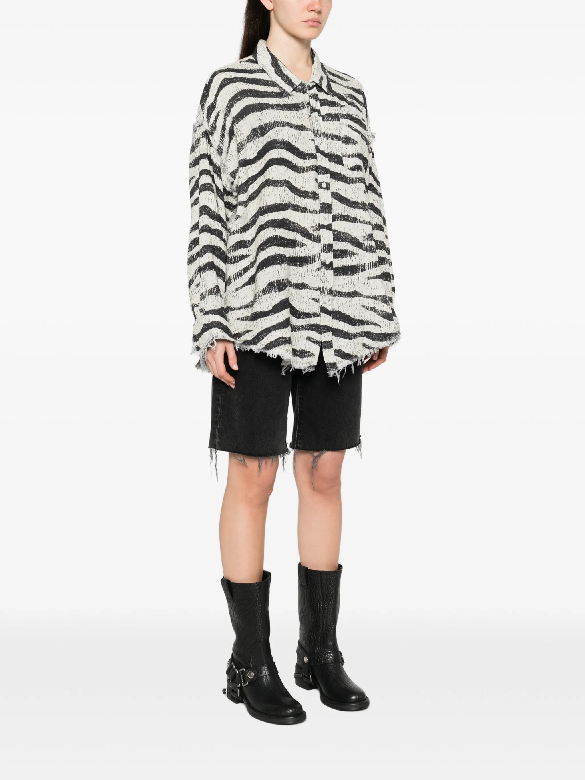 zebra frayed shirt