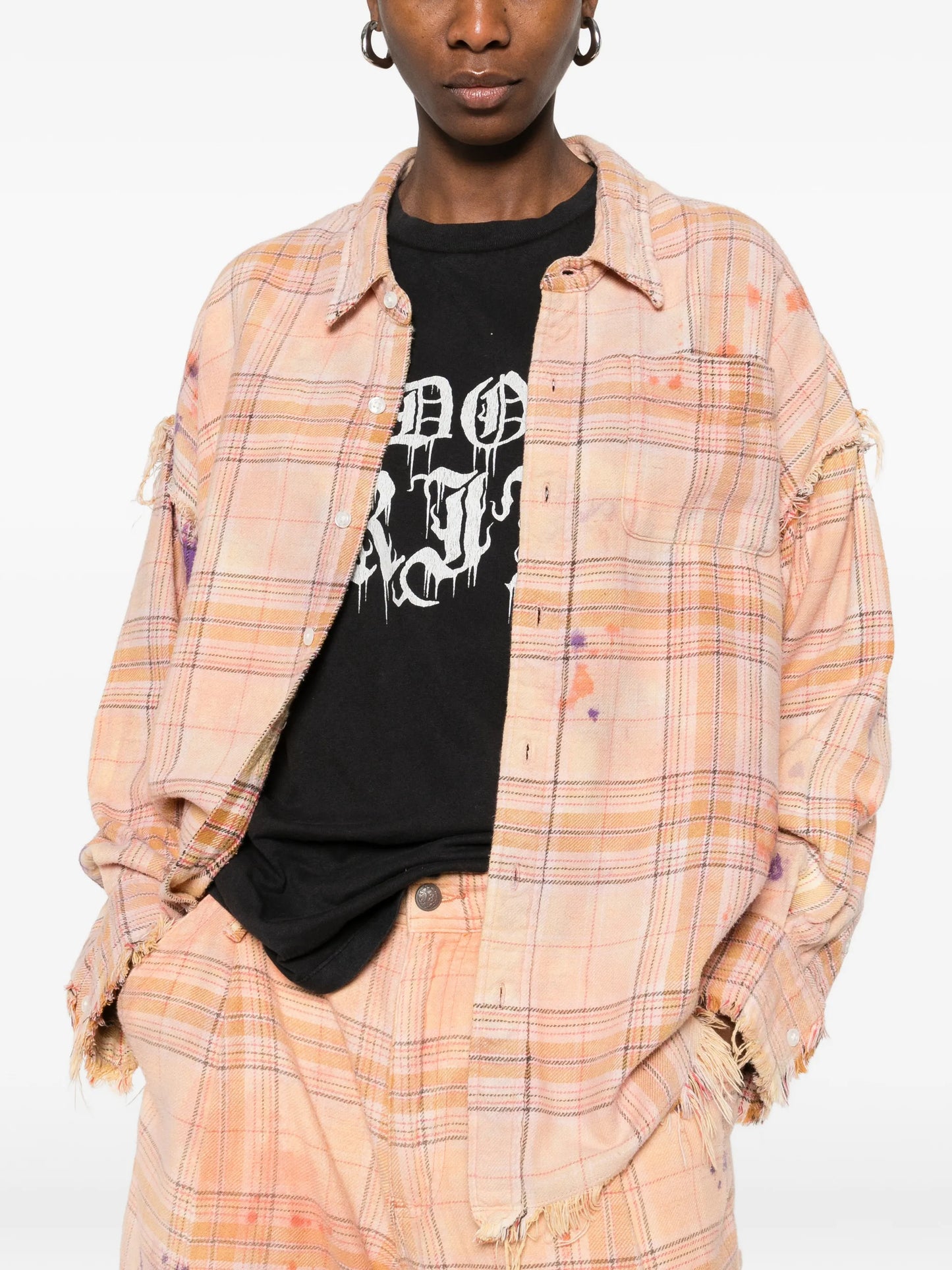 long-sleeve plaid-pattern shirt