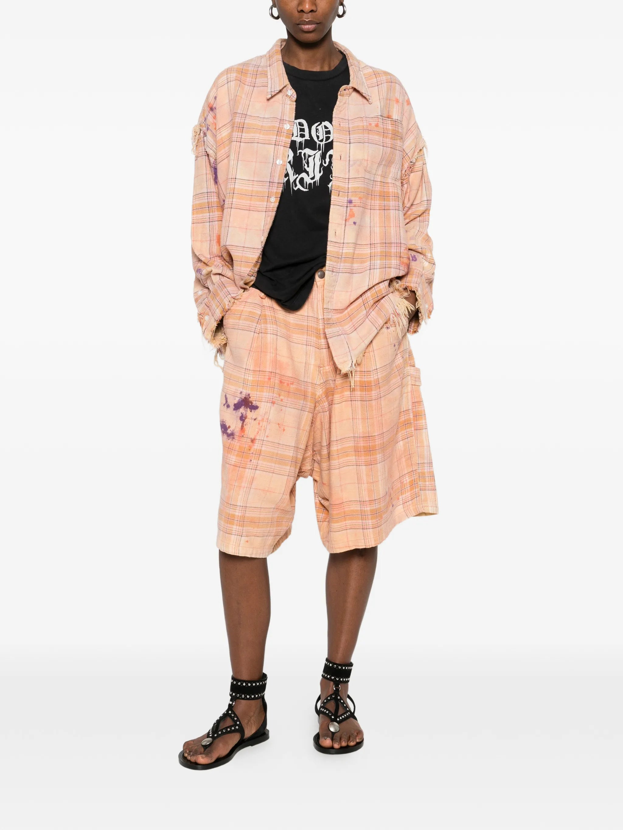 shredded seam drop neck shirt