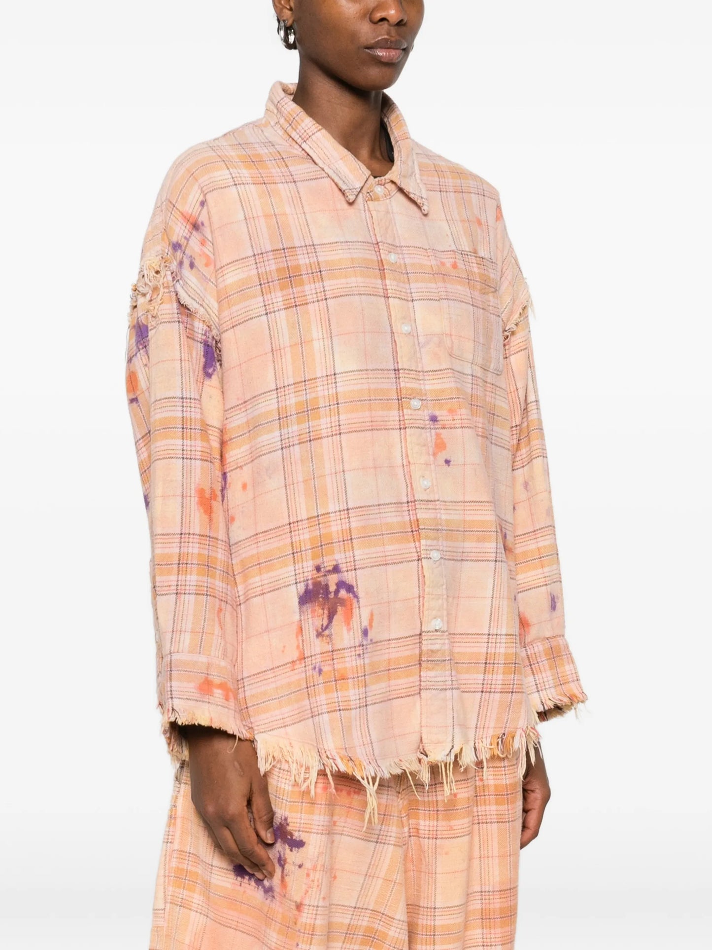 long-sleeve plaid-pattern shirt