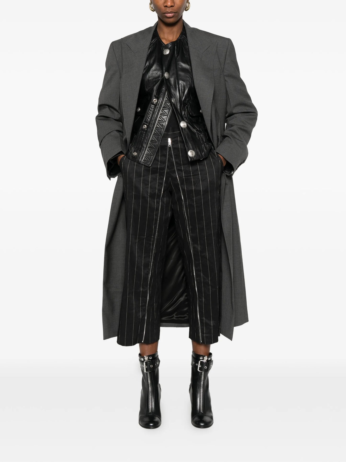 front zip striped trousers