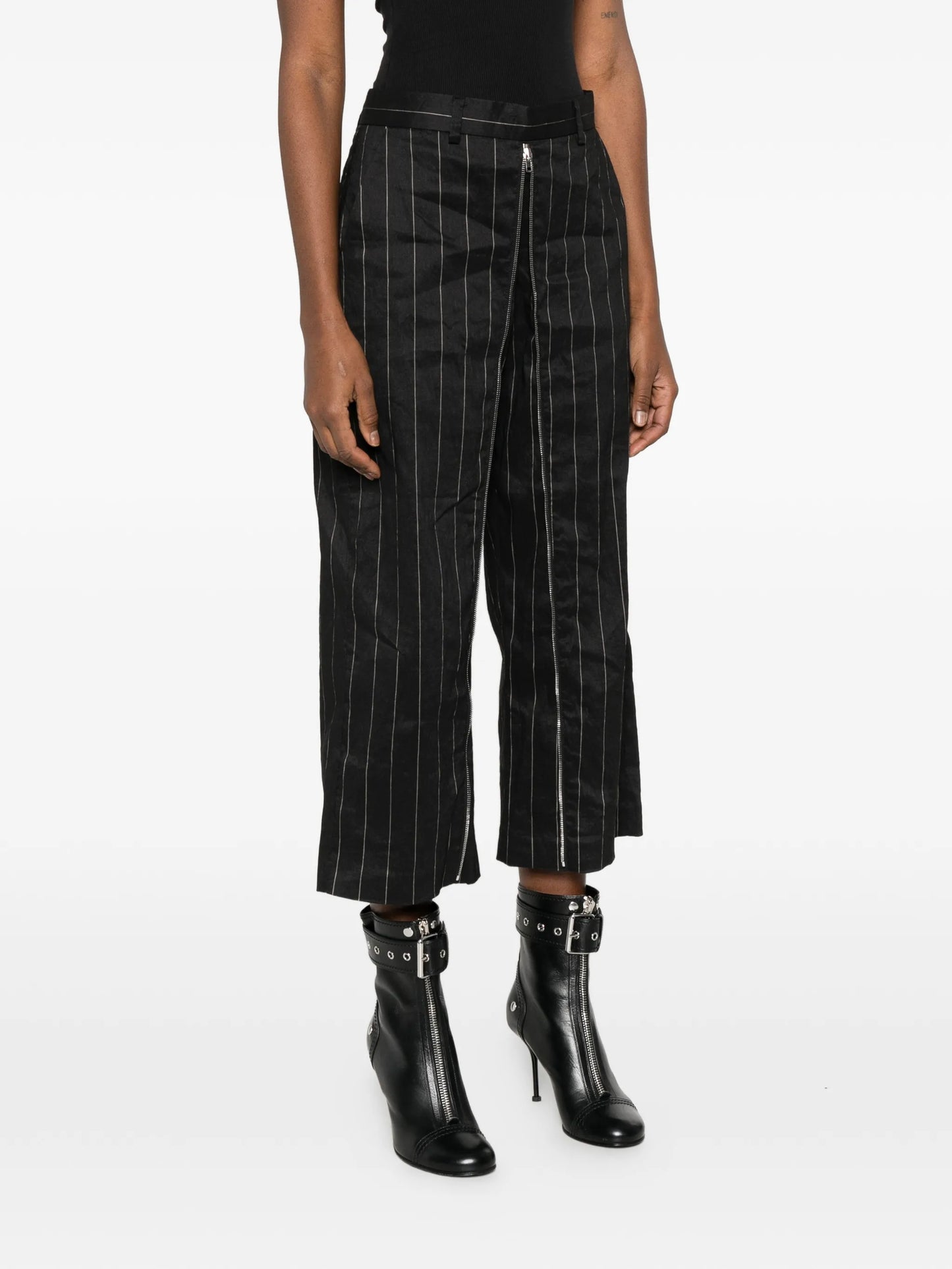 front zip striped trousers