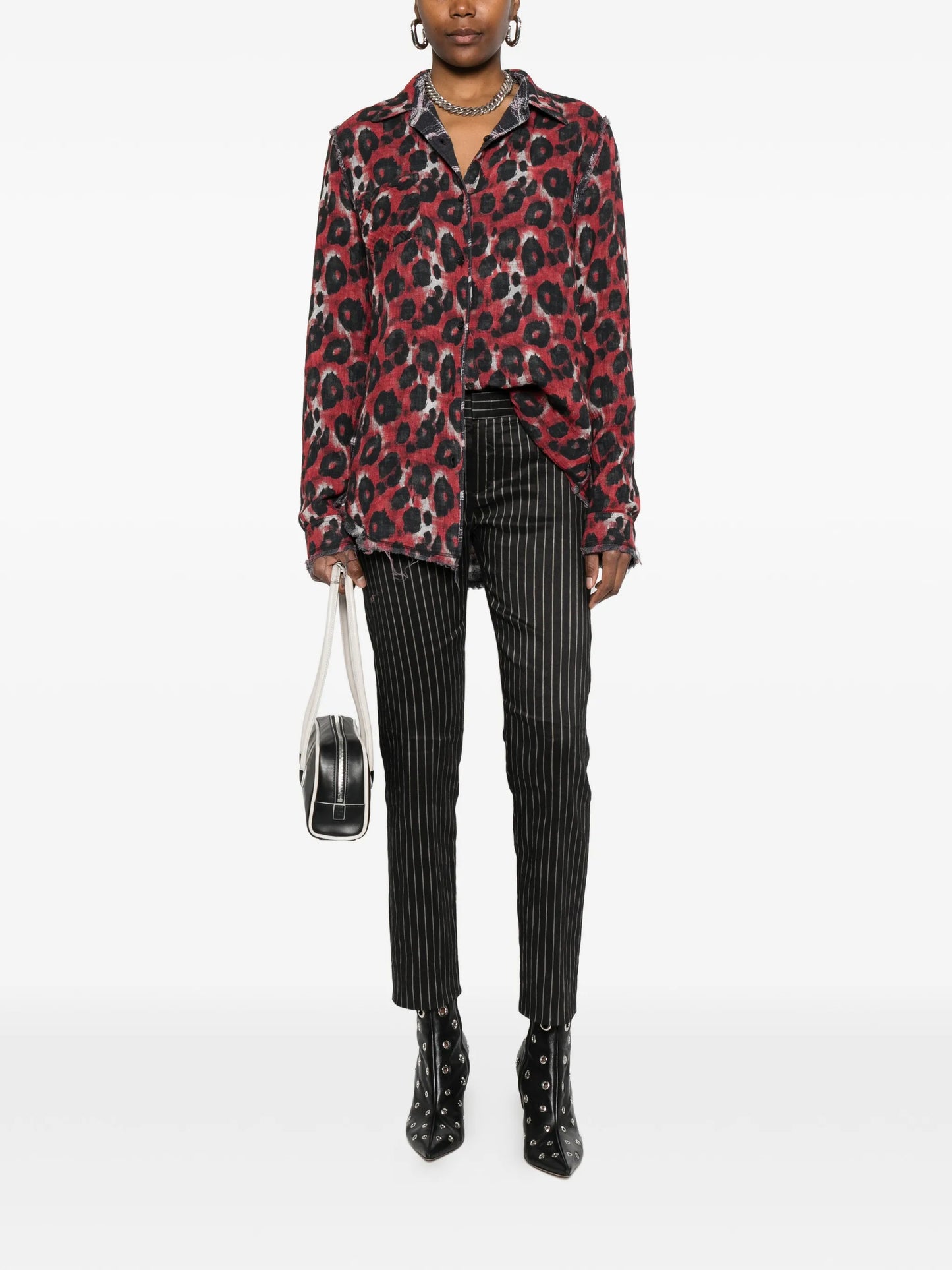 plaid shredded seam shirt