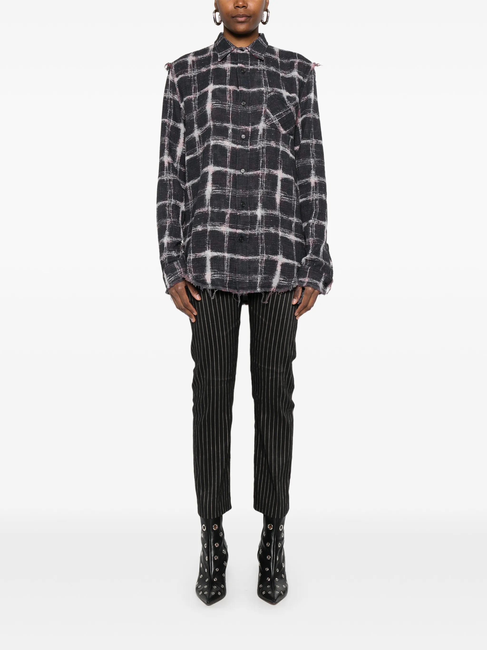 plaid shredded seam shirt