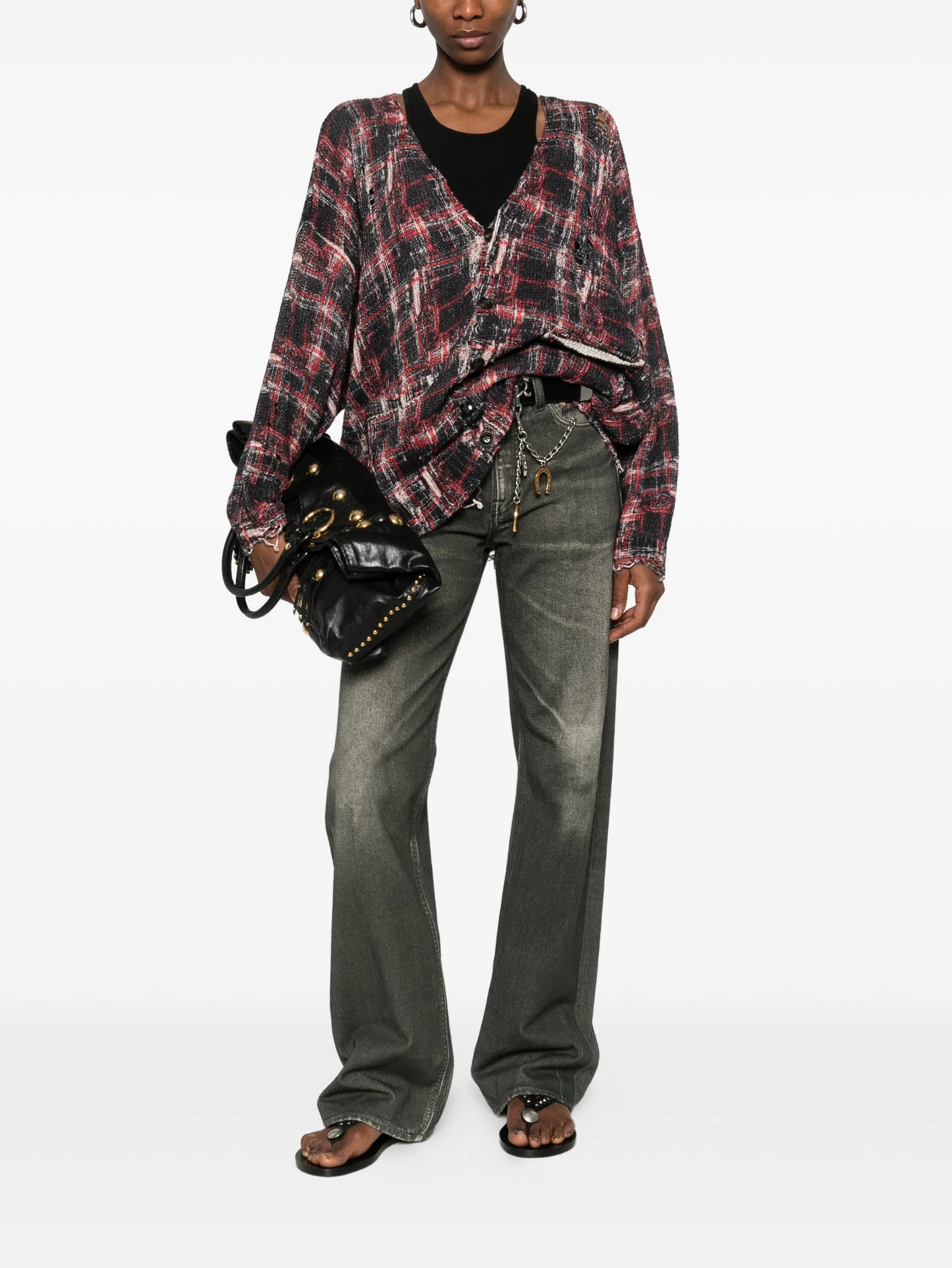 oversized checked cardigan