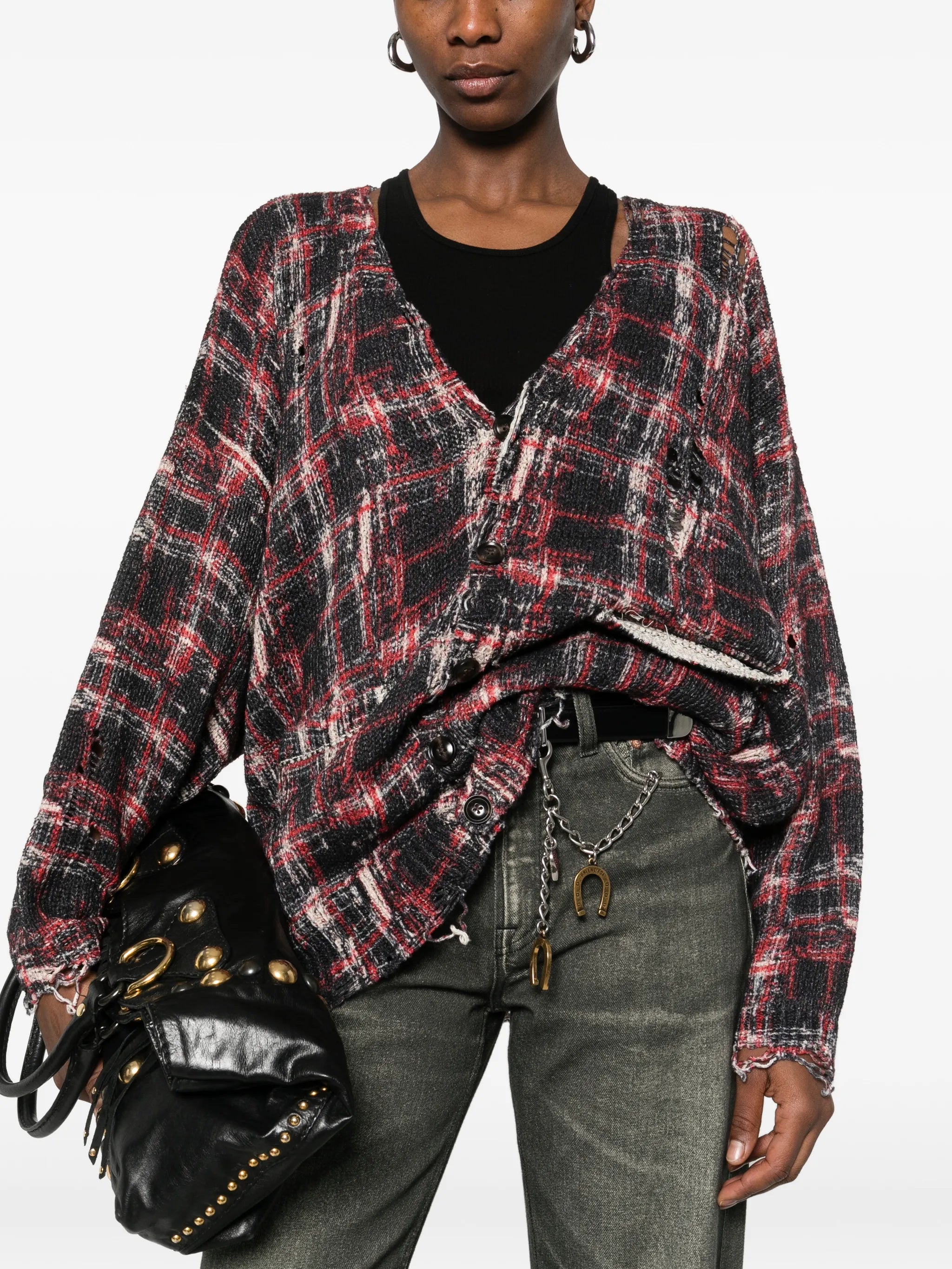 oversized checked cardigan