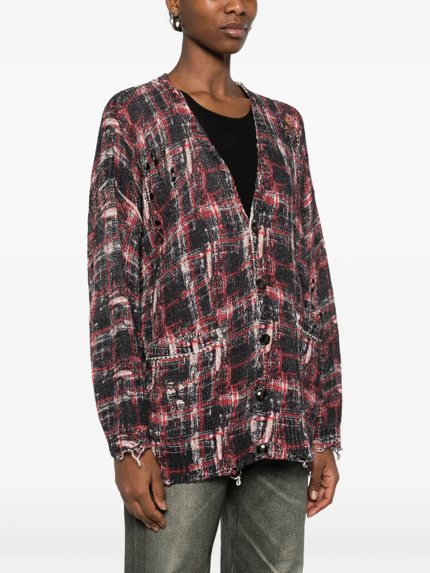 oversized checked cardigan