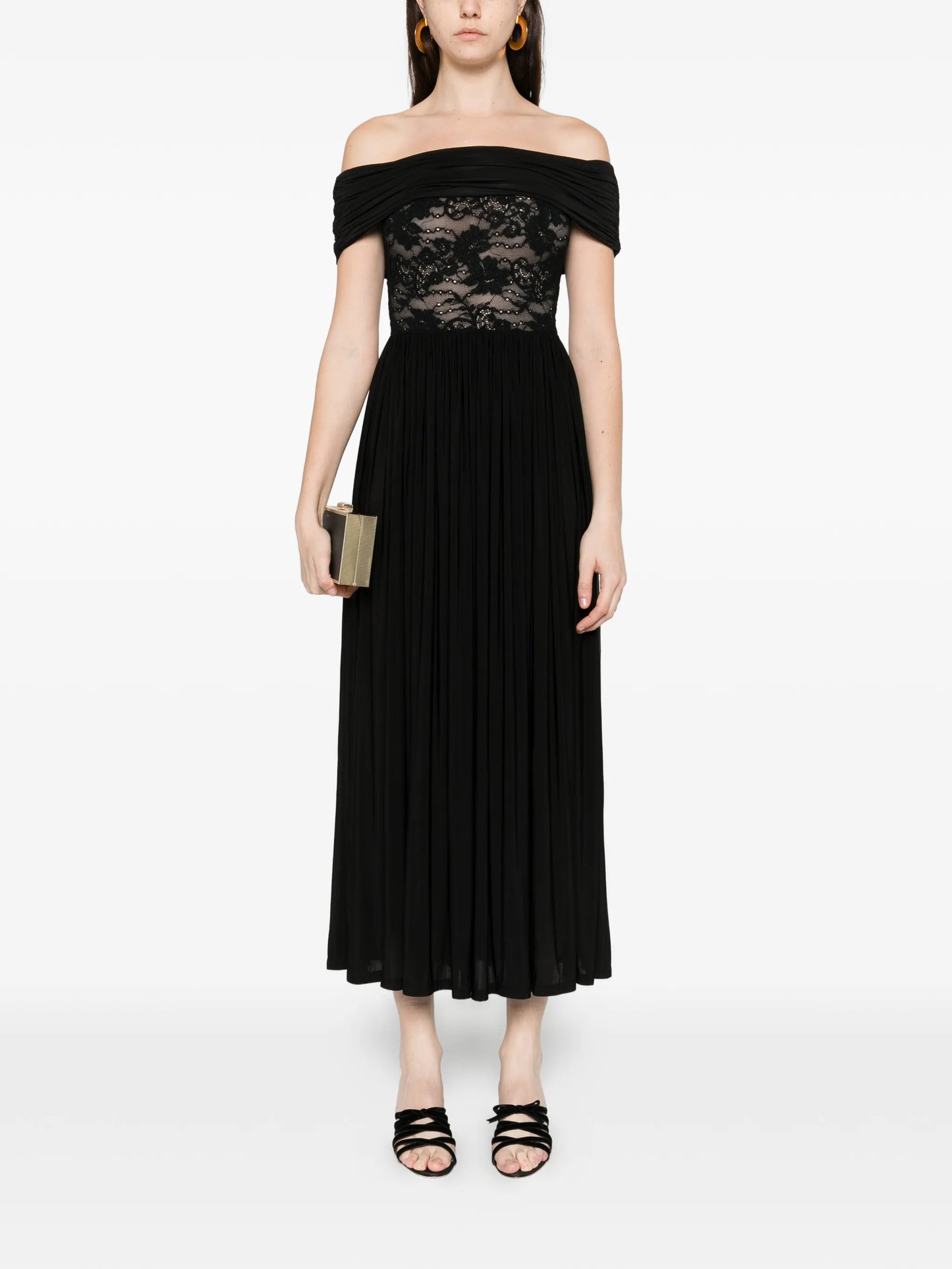 lace-panel midi dress
