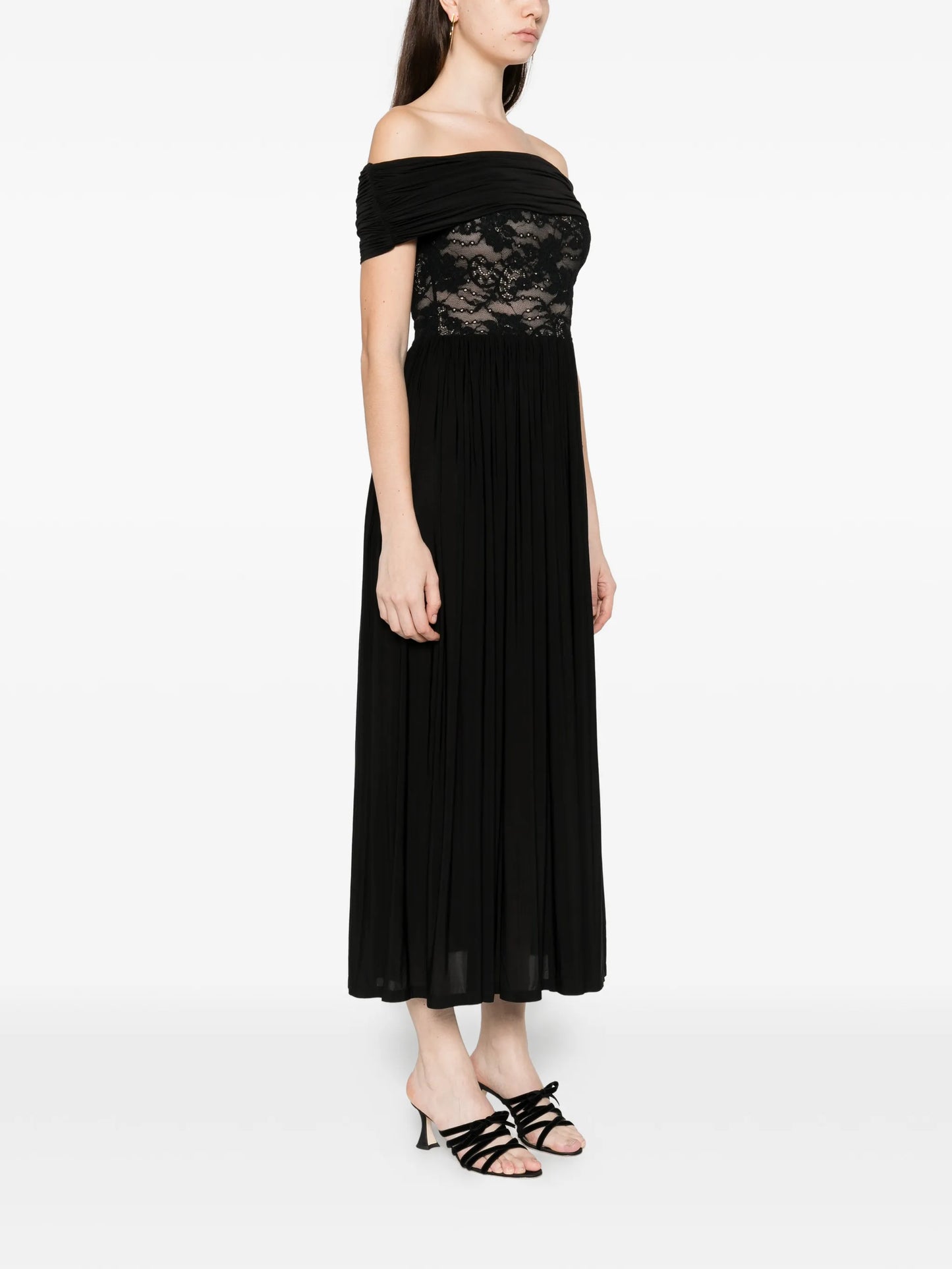 lace-panel midi dress
