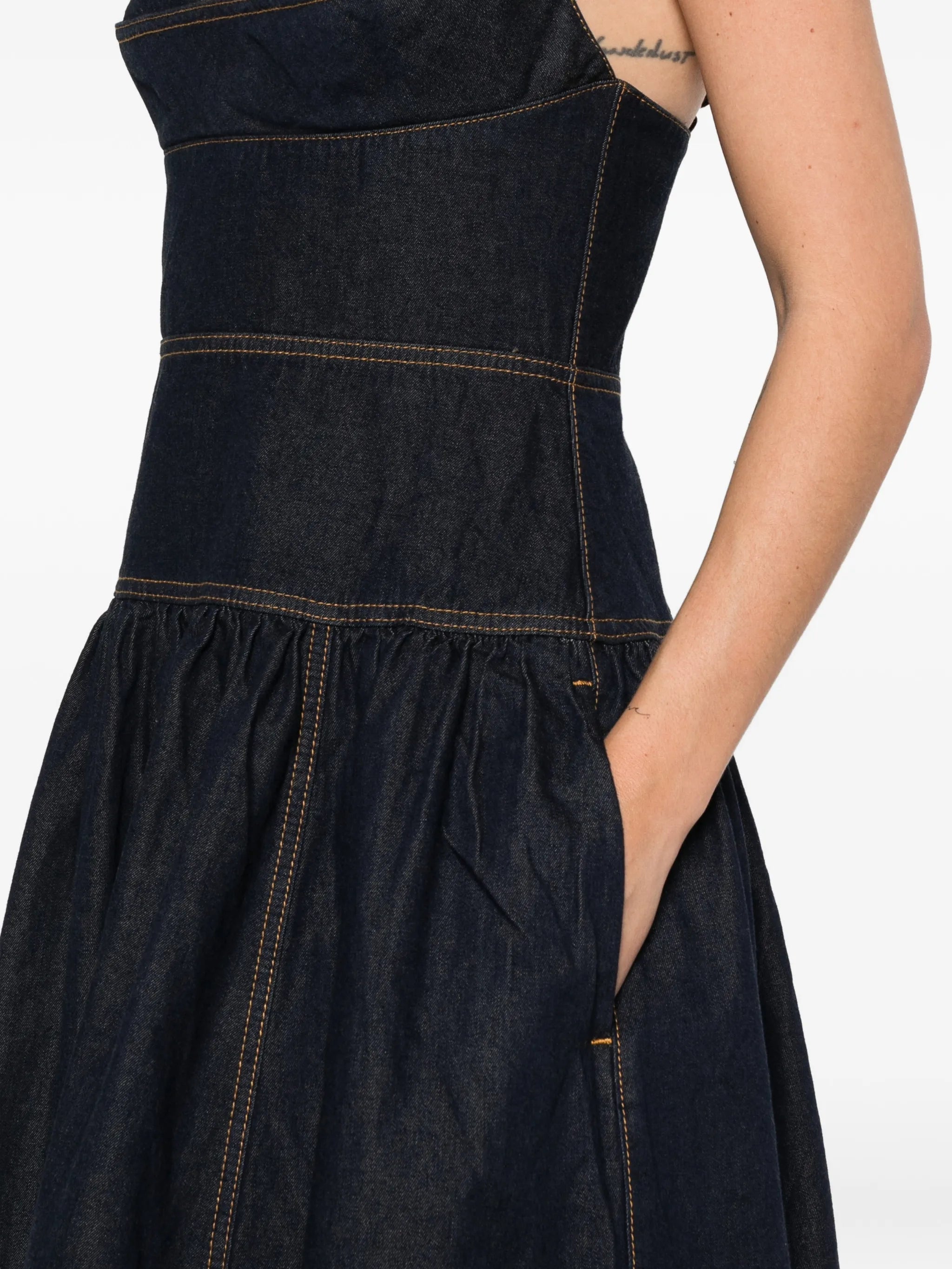 sleeveless denim midi dress