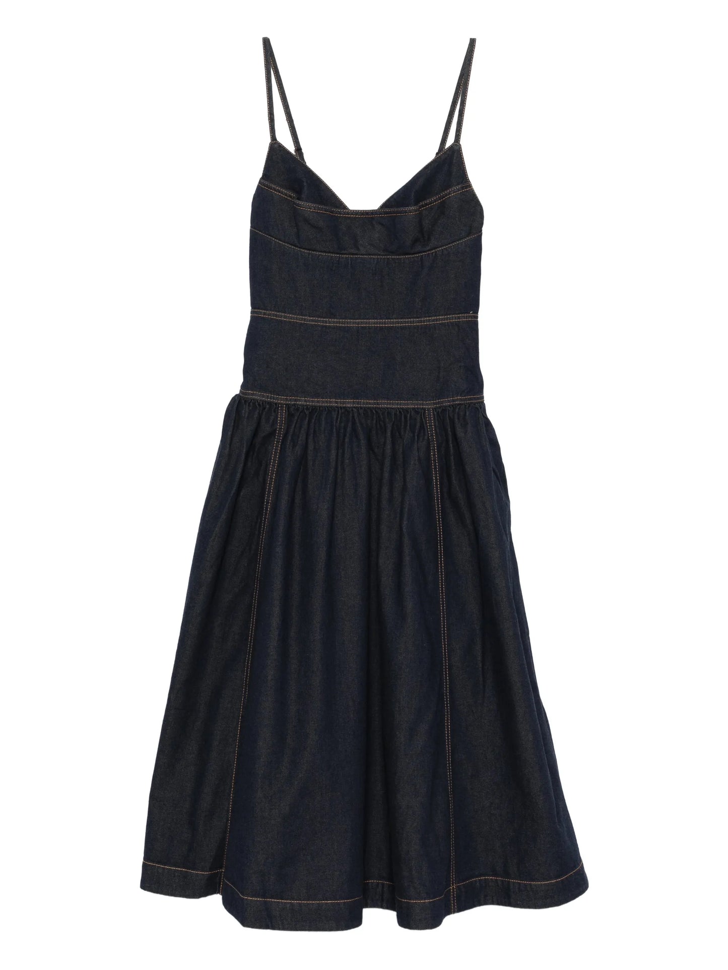 sleeveless denim midi dress