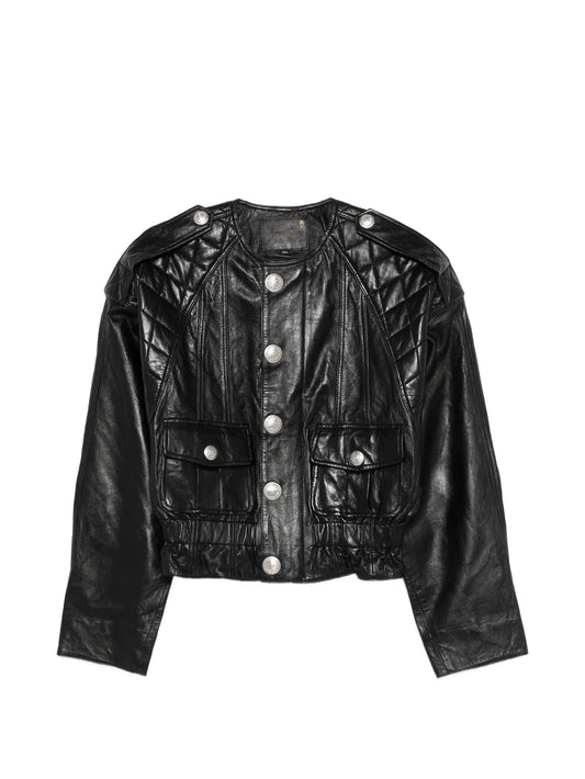 quilted button leather jacket