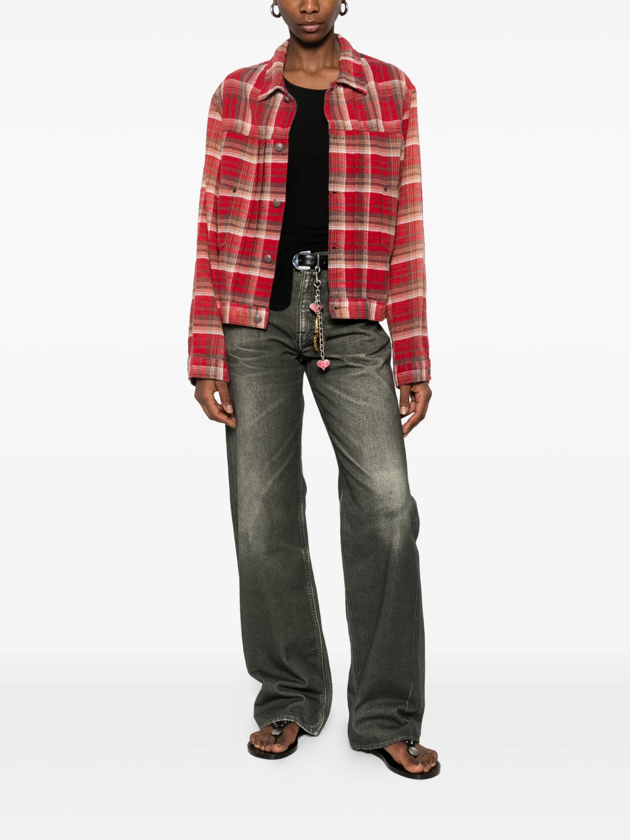 plaid-pattern shirt jacket