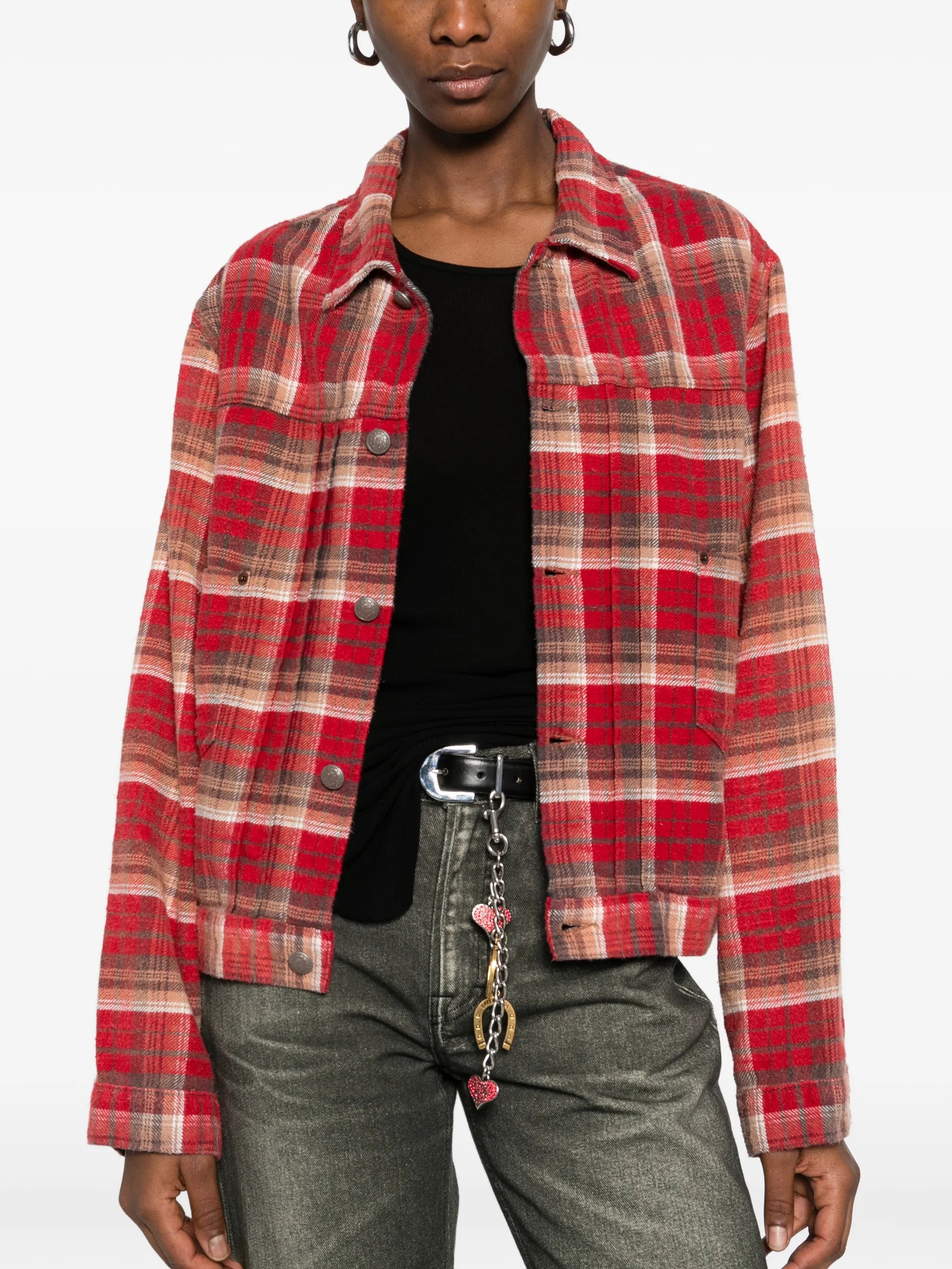 plaid-pattern shirt jacket