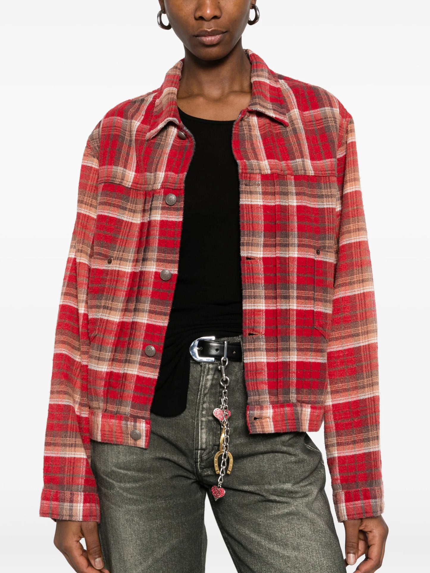 plaid-pattern shirt jacket