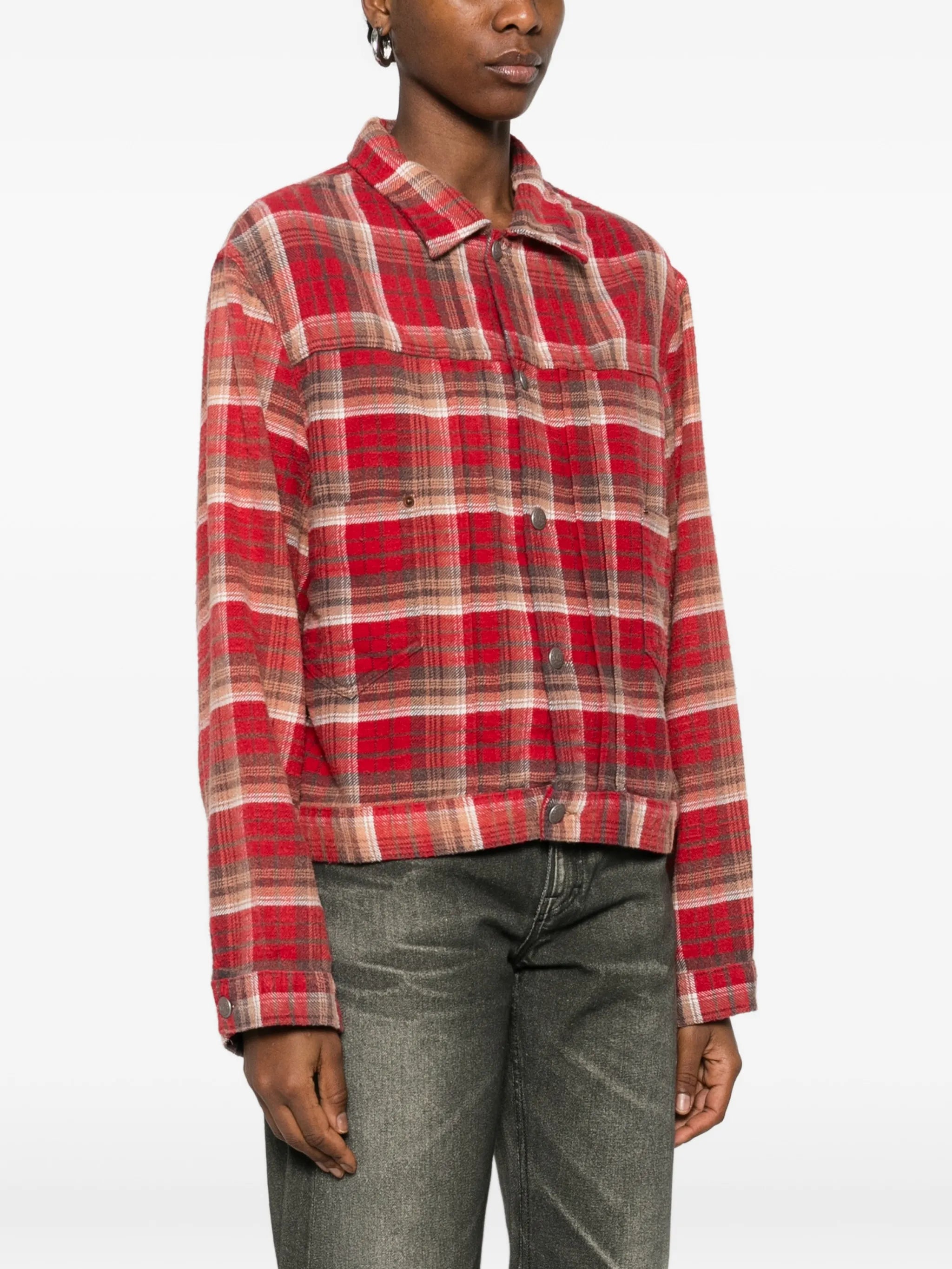 plaid-pattern shirt jacket