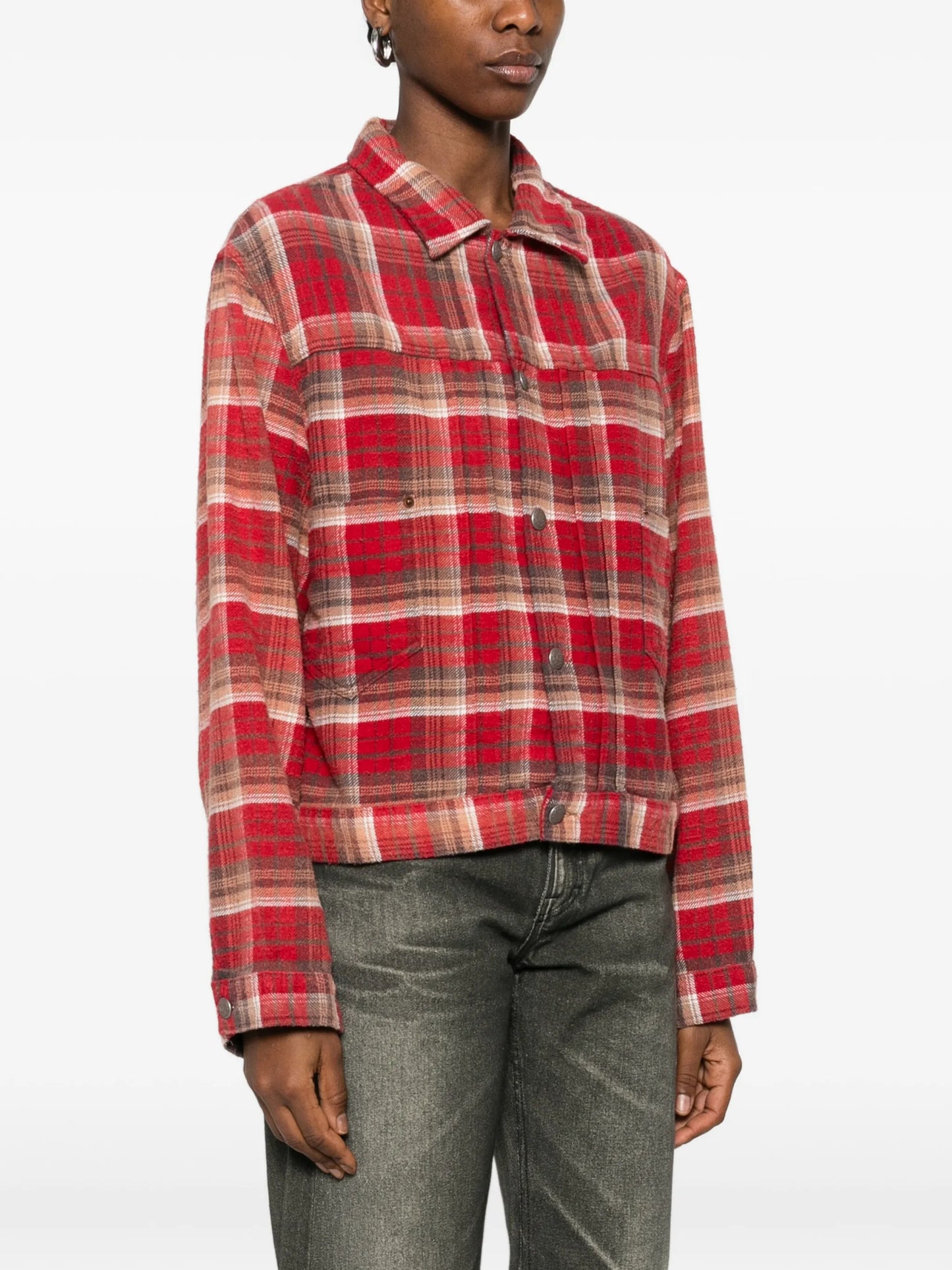 plaid-pattern shirt jacket