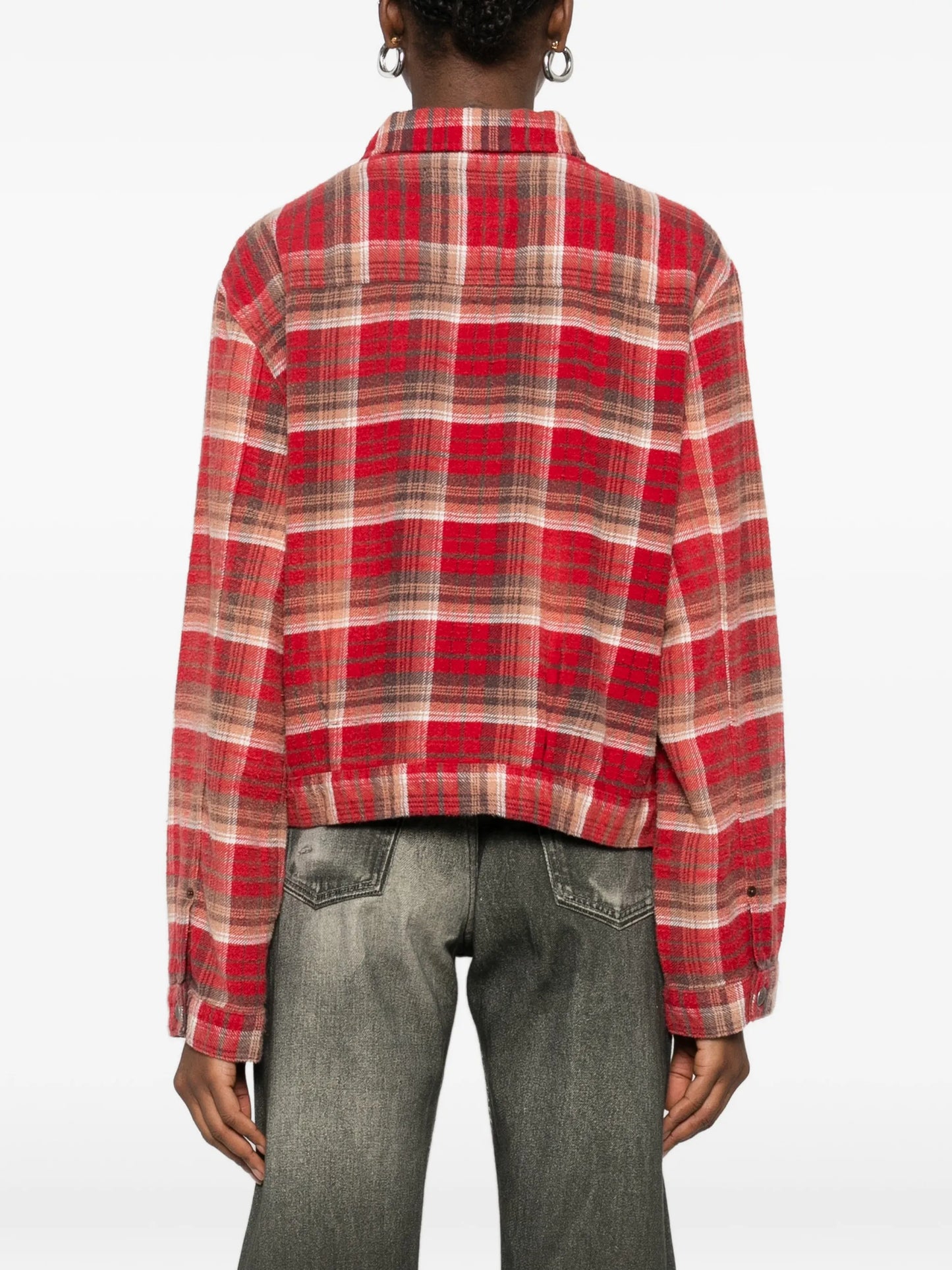 plaid-pattern shirt jacket