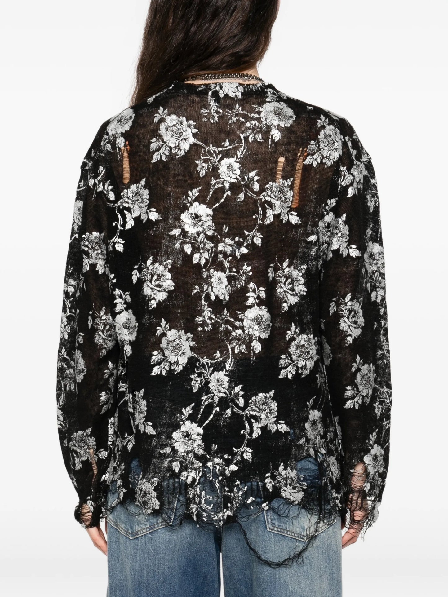 floral print frayed cardigan