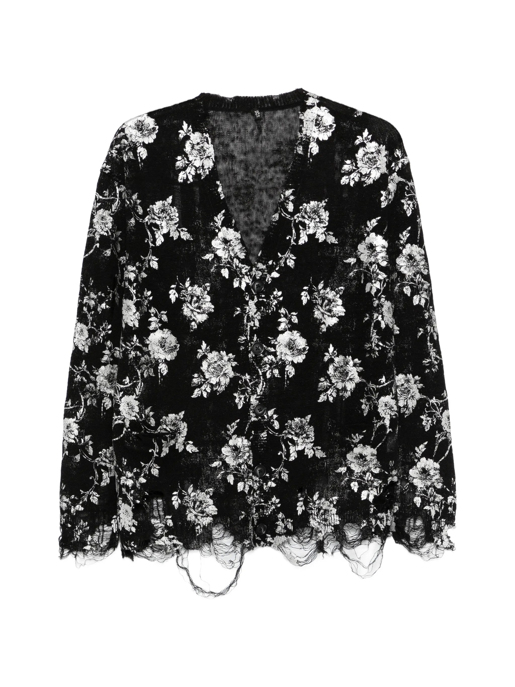 floral print frayed cardigan