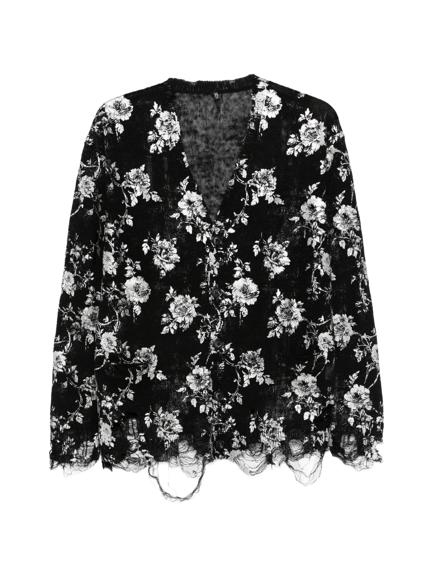 floral print frayed cardigan