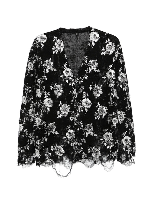 floral print frayed cardigan
