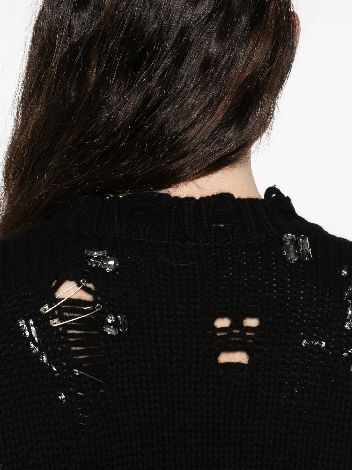 distressed crystals pin SWEATER