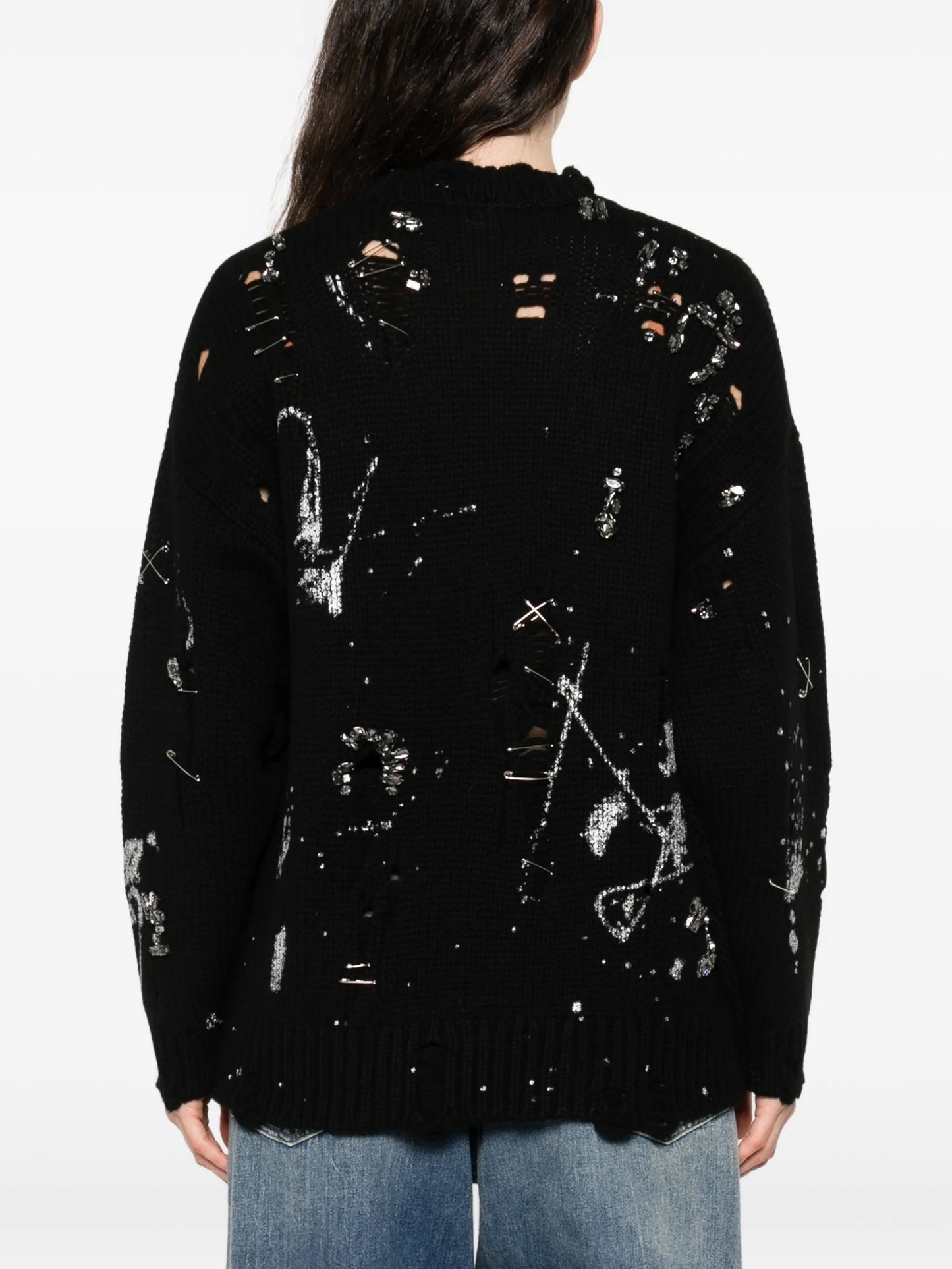distressed crystals pin SWEATER