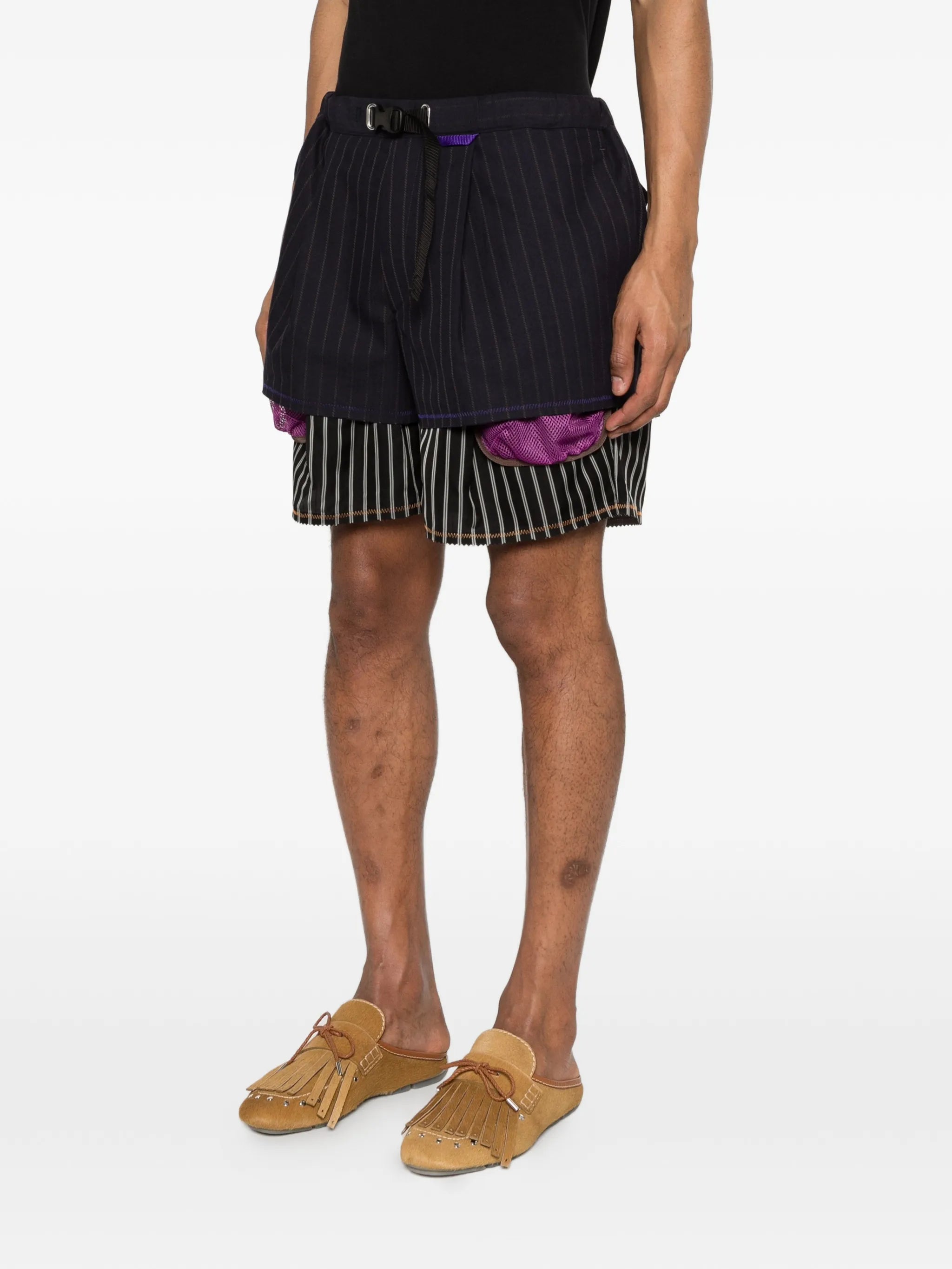 striped double-layer shorts