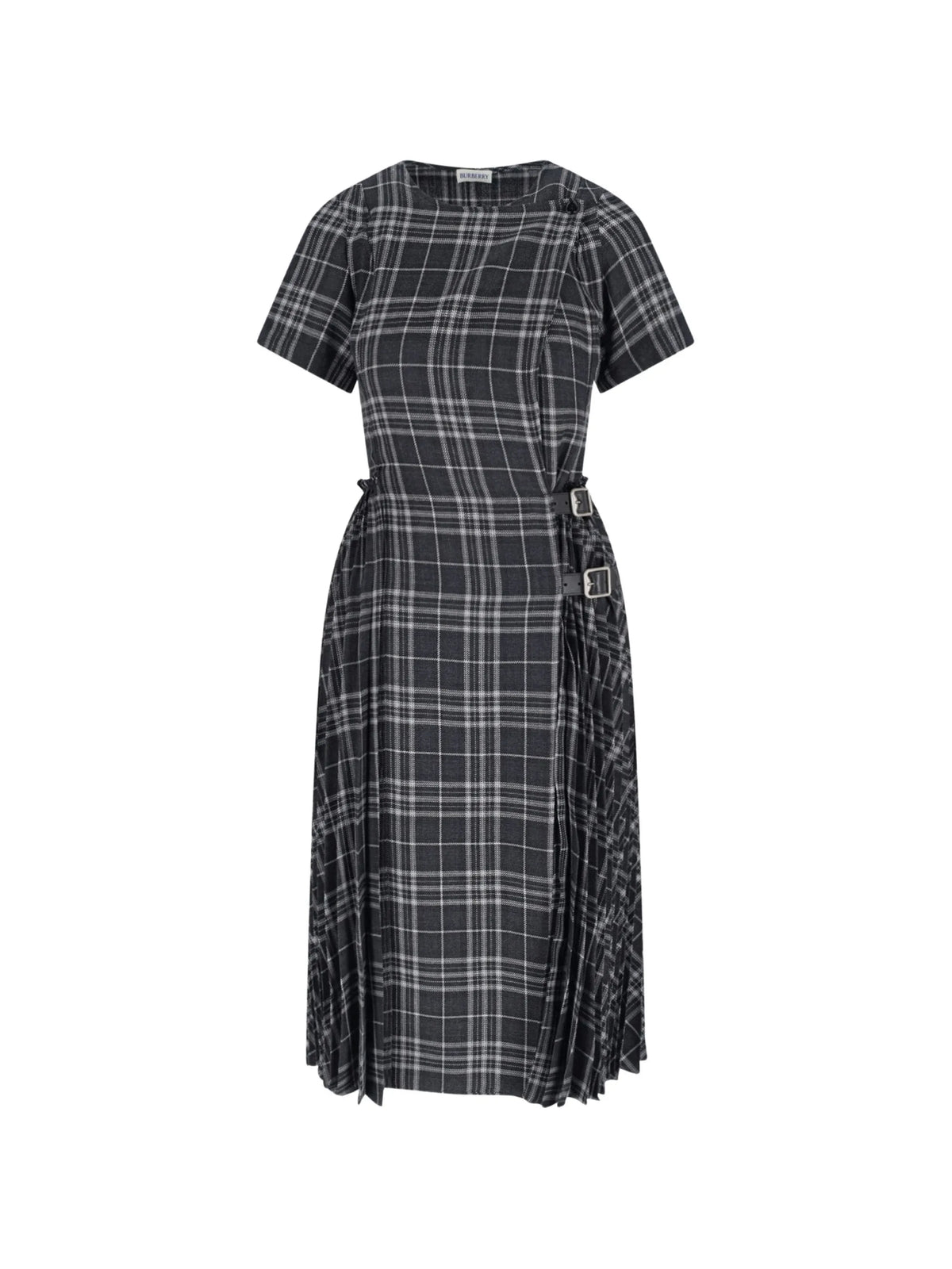 Check buckle pleated dress