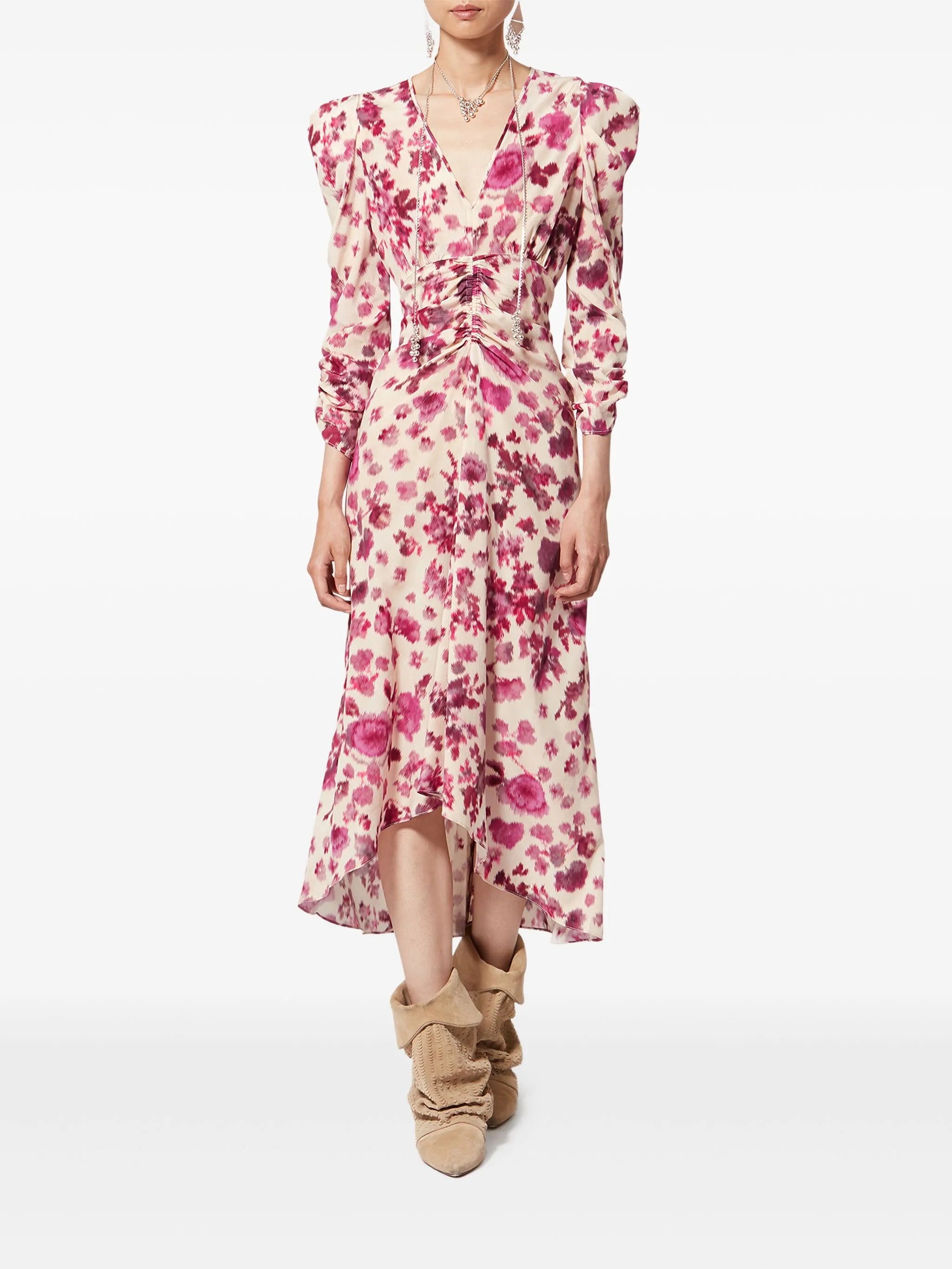 Albini floral ruched midi dress