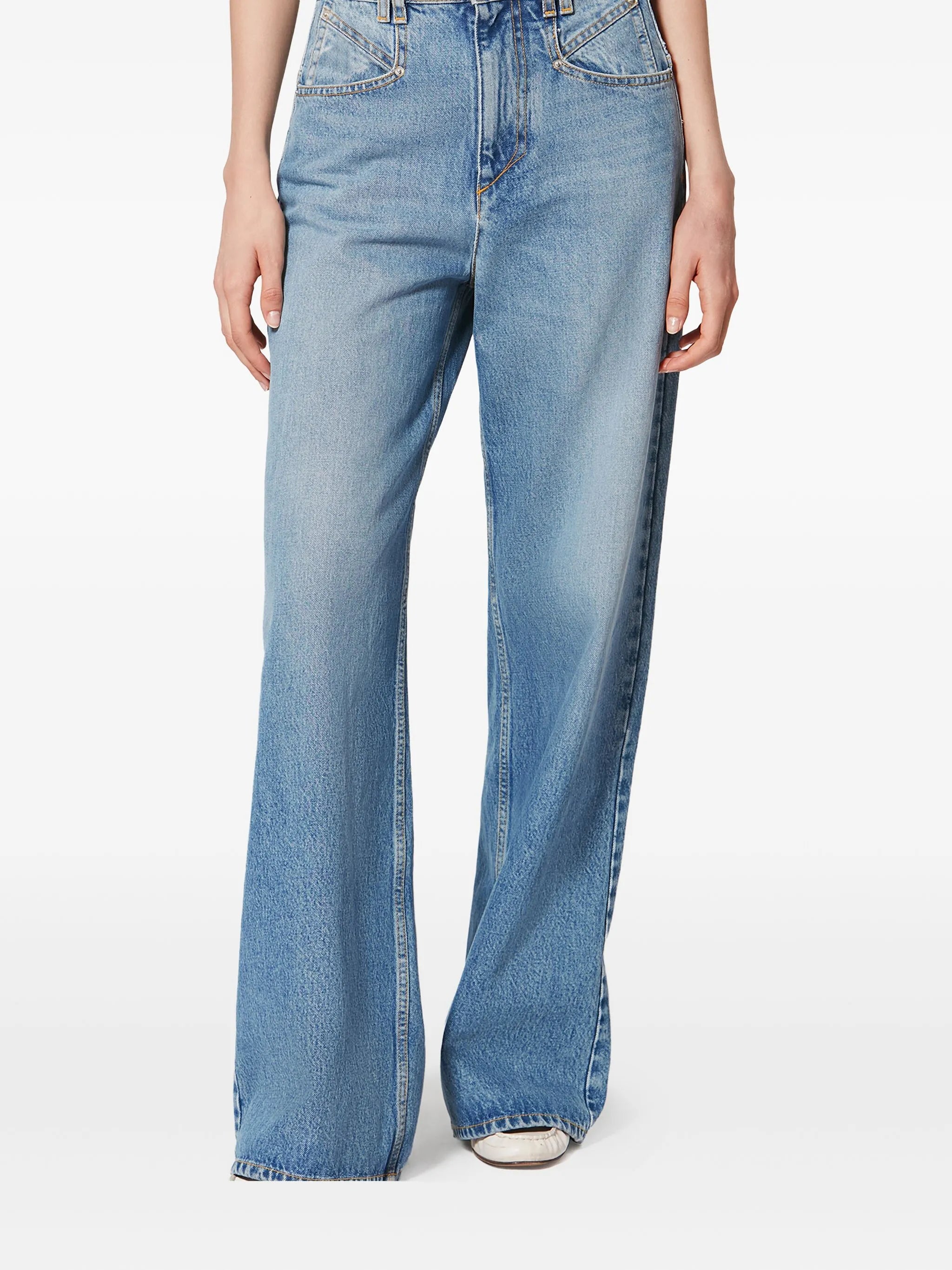 acid-wash wide-leg jeans