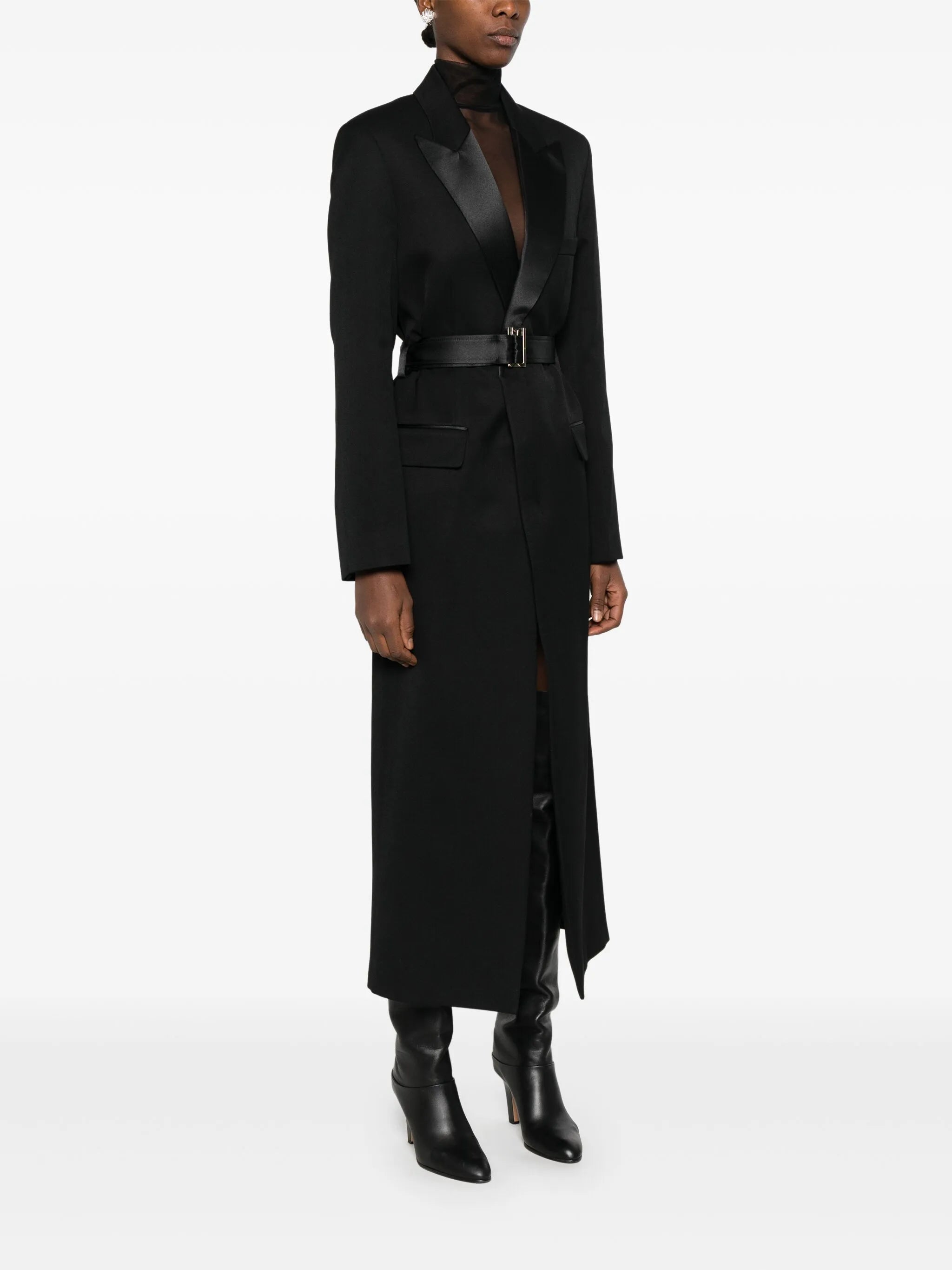shawl-lapel slit coat
