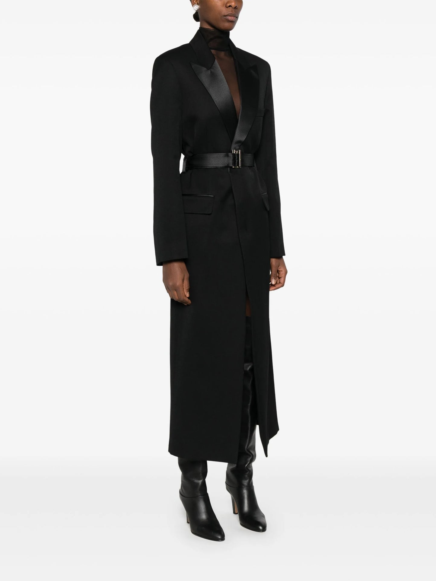 shawl-lapel slit coat