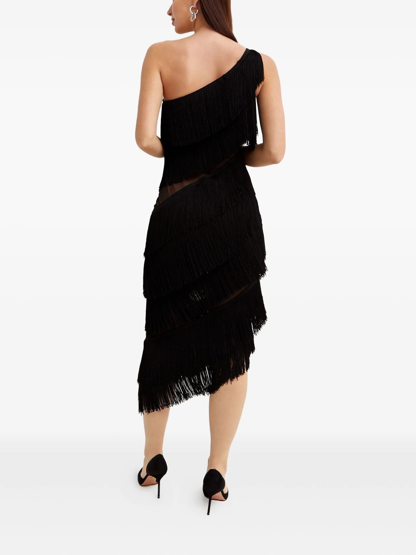 fringed asymmetric midi dress