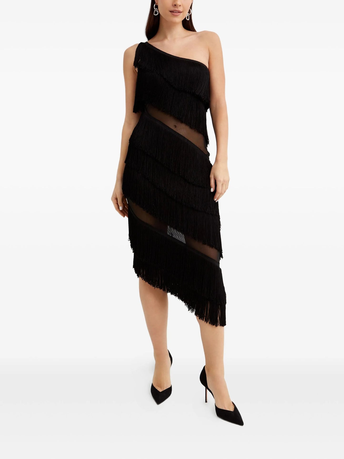 fringed asymmetric midi dress