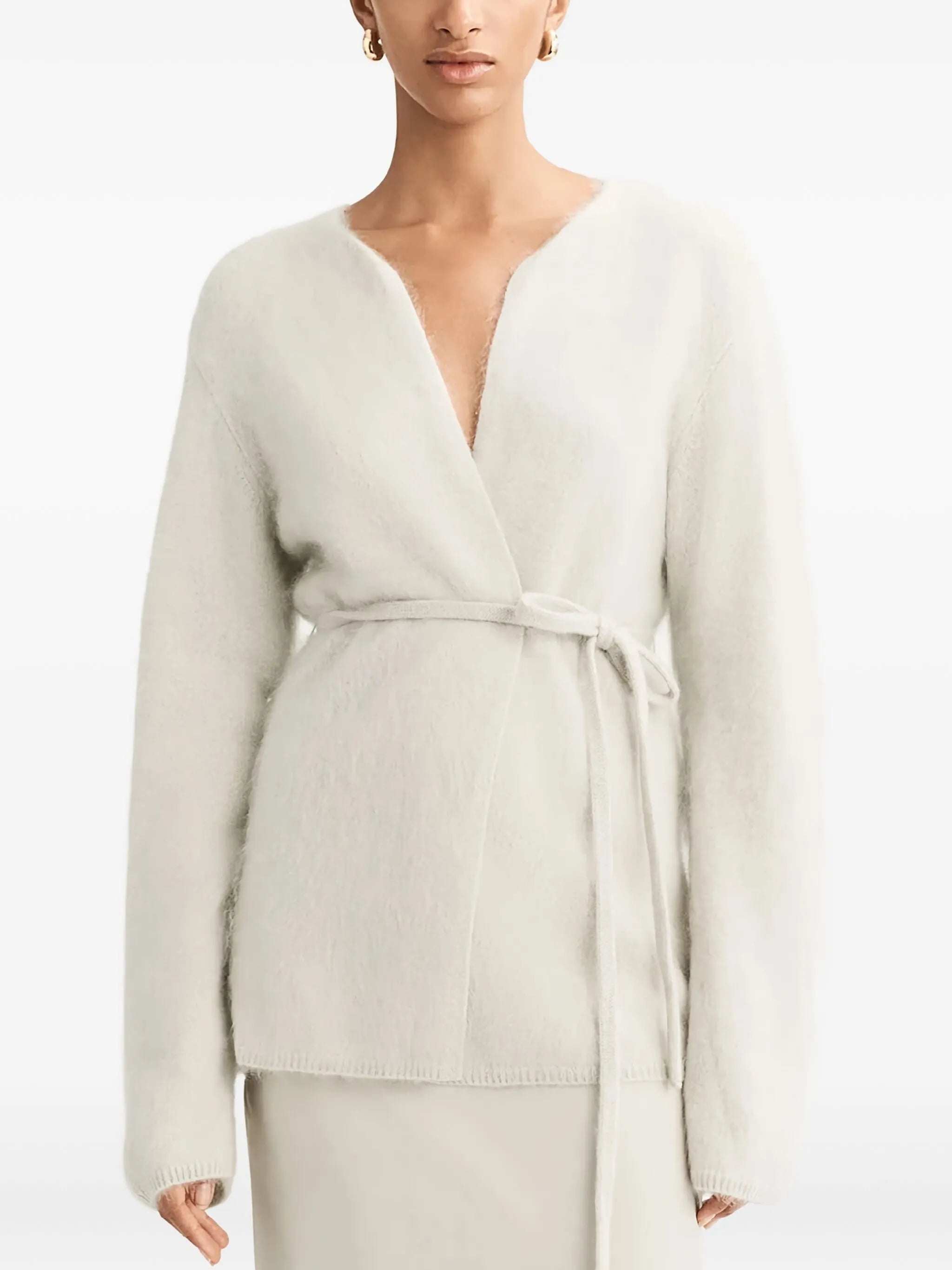 V-neck tie brushed cardigan