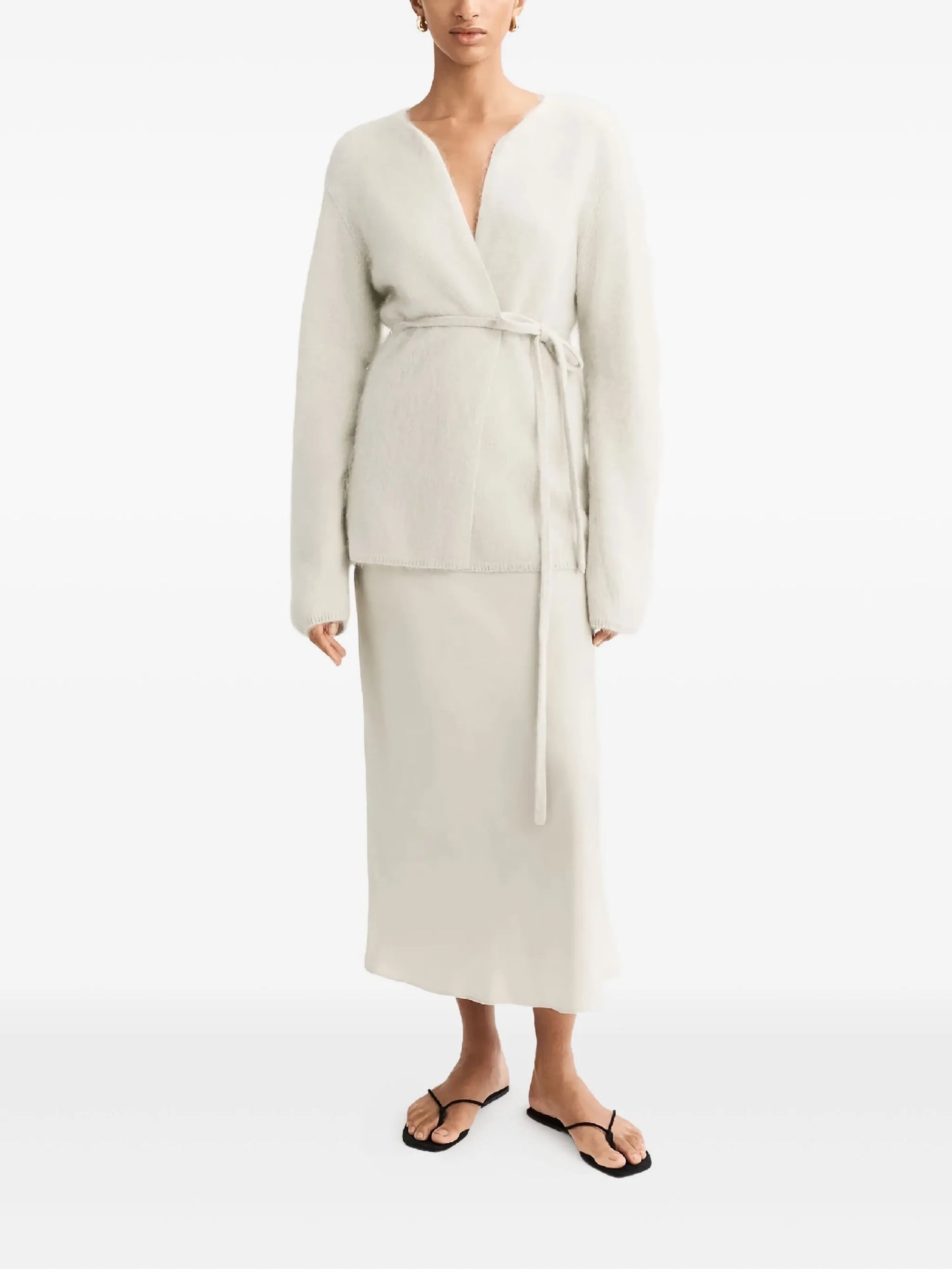 V-neck tie brushed cardigan