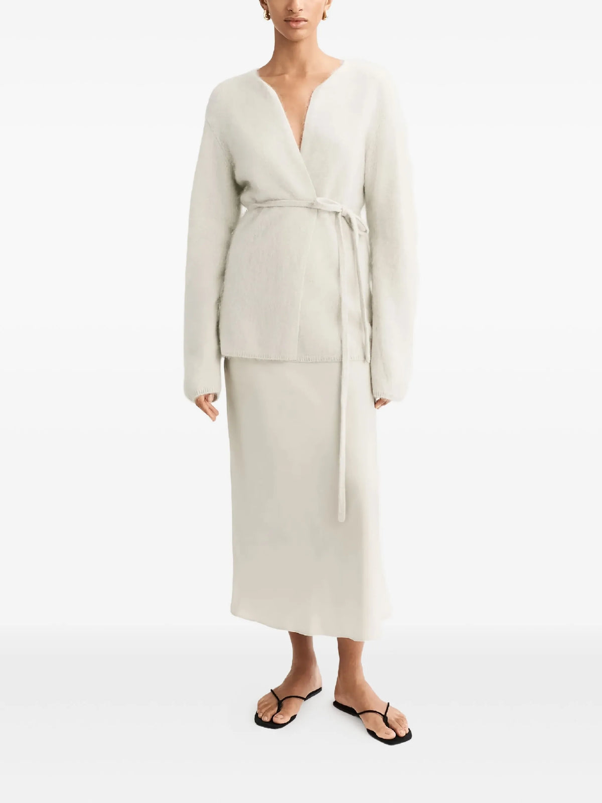 belted V-neck cardigan