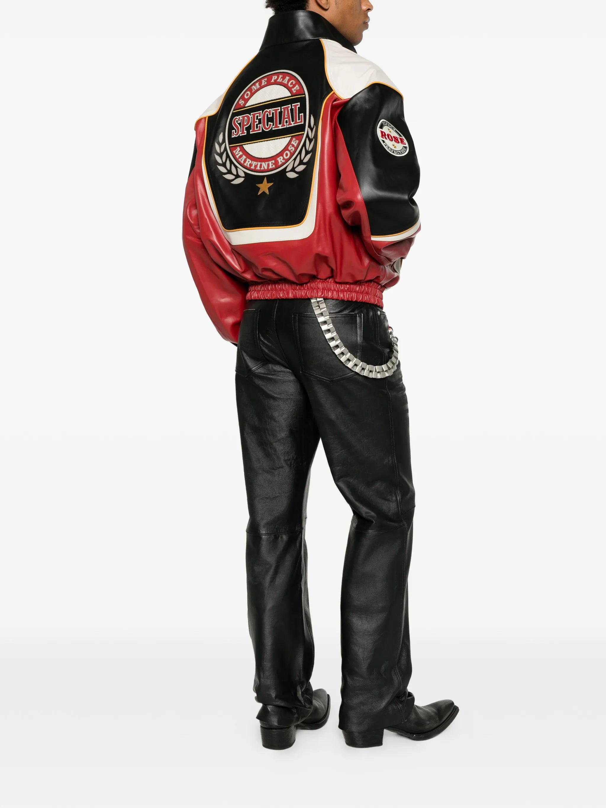 logo-patch leather jacket