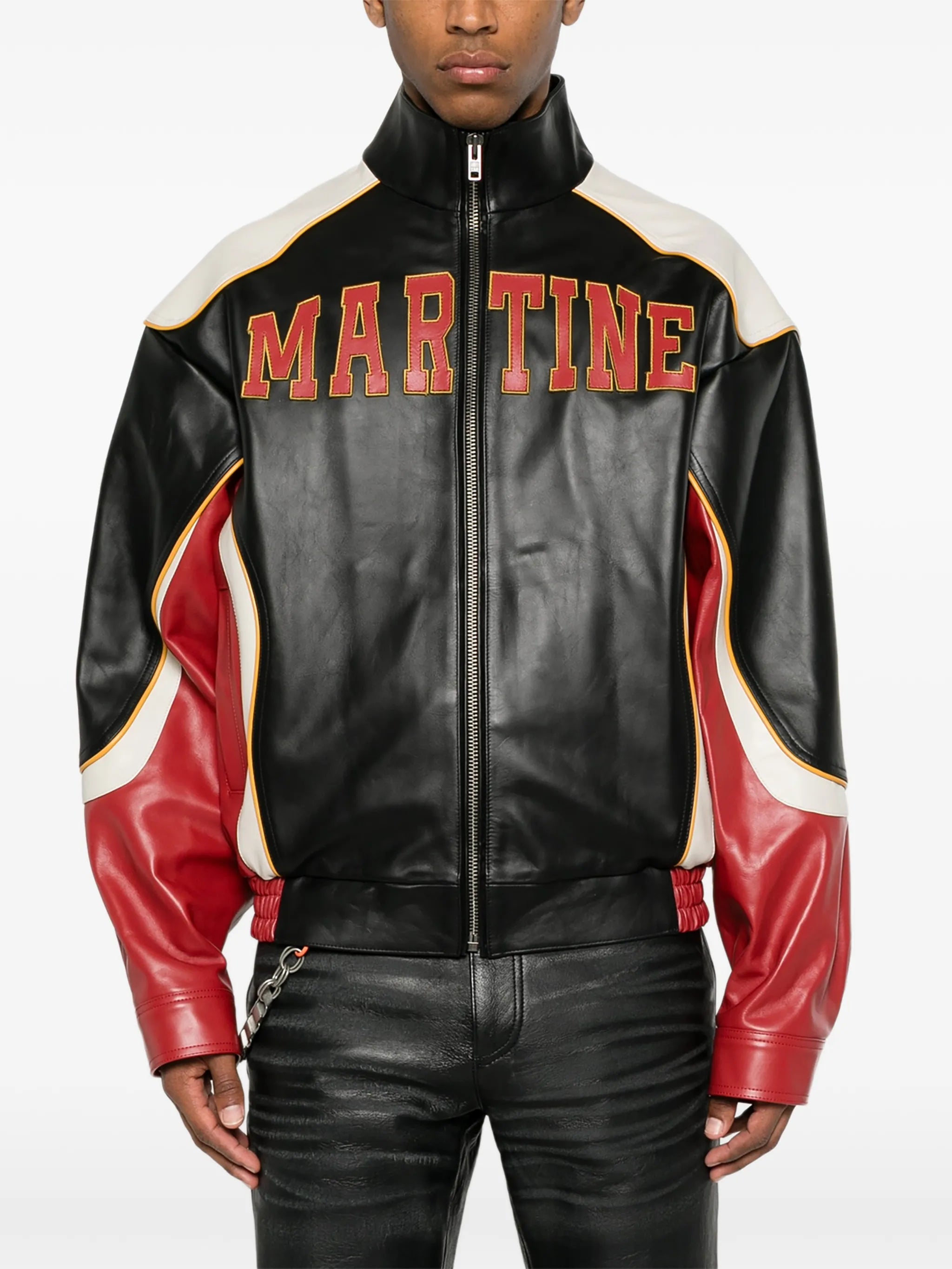 logo-patch leather jacket